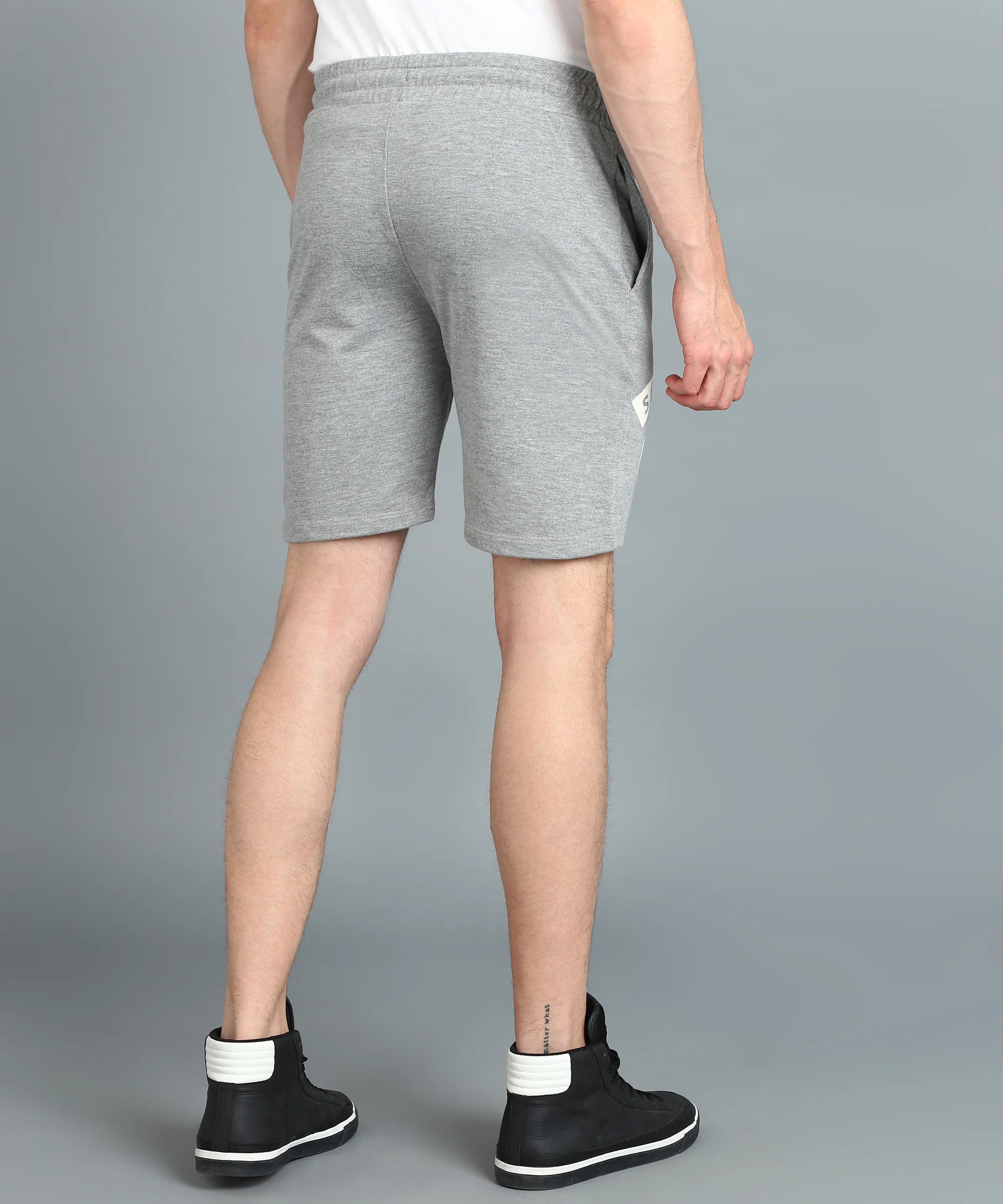 Men's Grey Melange Cotton Printed Regular Shorts Stretchable - Image 3