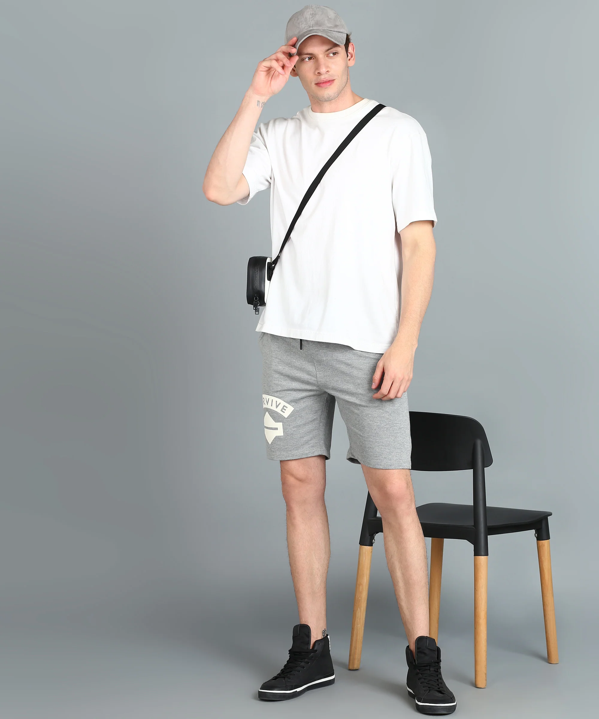 Men's Grey Melange Cotton Printed Regular Shorts Stretchable - Image 4