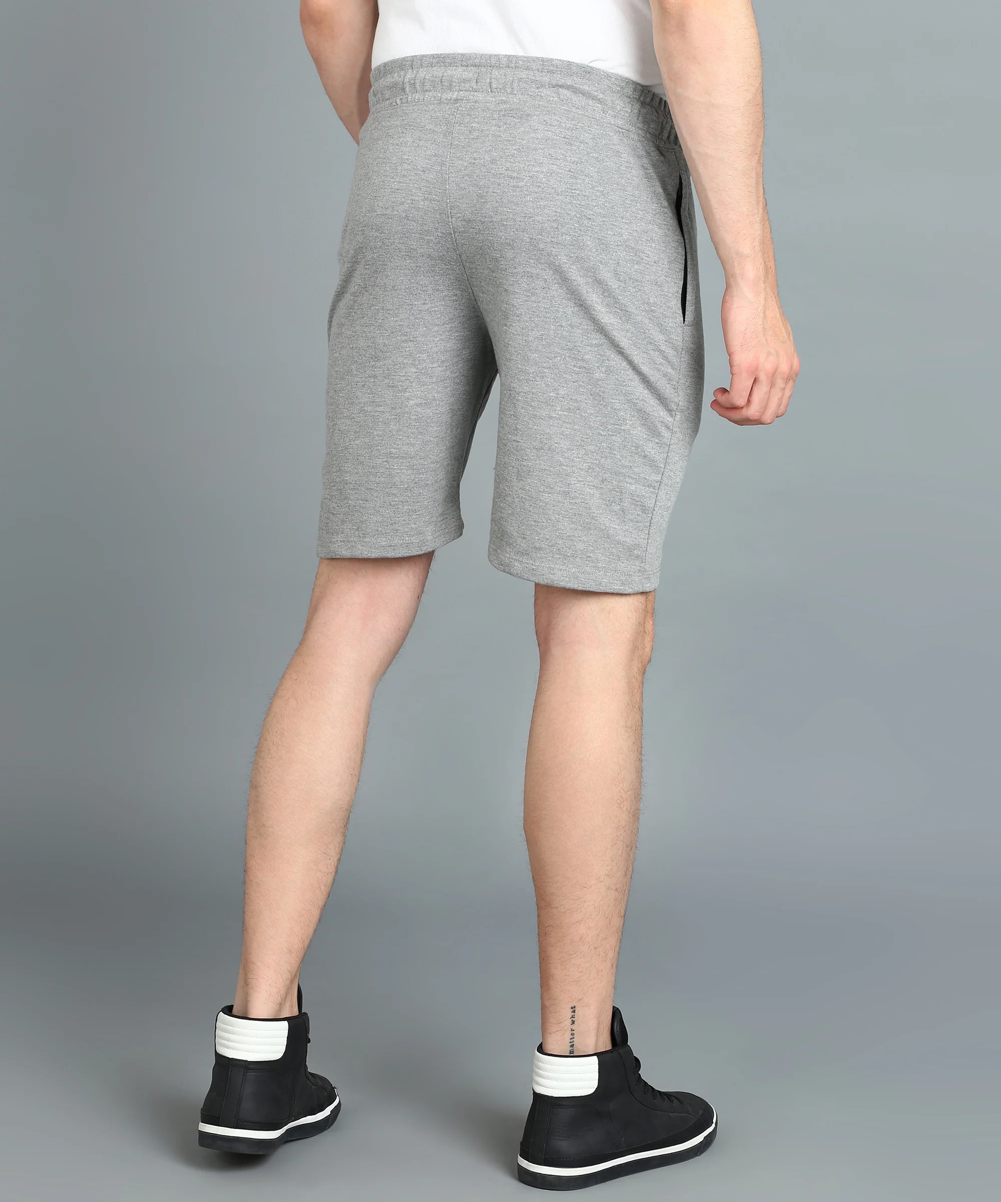 Men's Grey Melange Cotton Regular Shorts Stretchable - Image 3