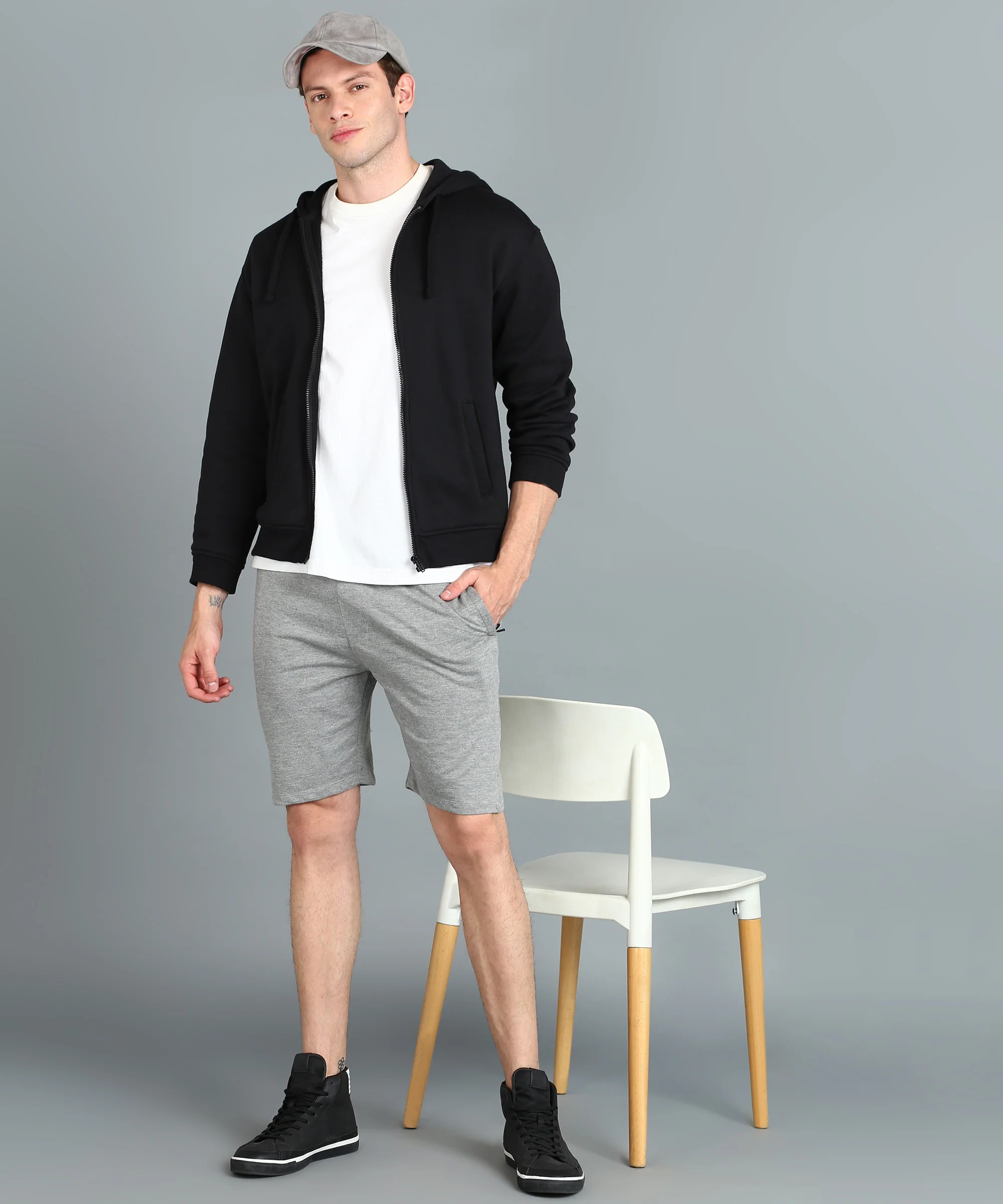 Men's Grey Melange Cotton Regular Shorts Stretchable - Image 4
