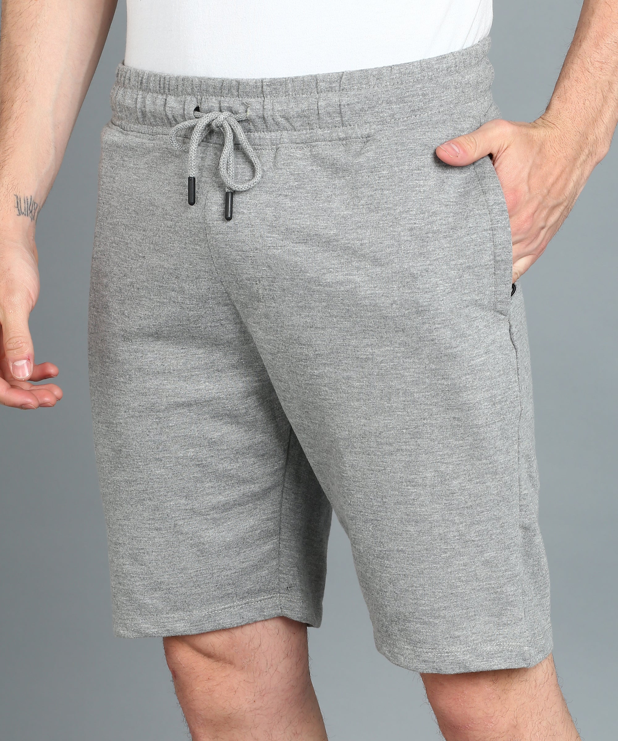 Men's Grey Melange Cotton Regular Shorts Stretchable - Image 5