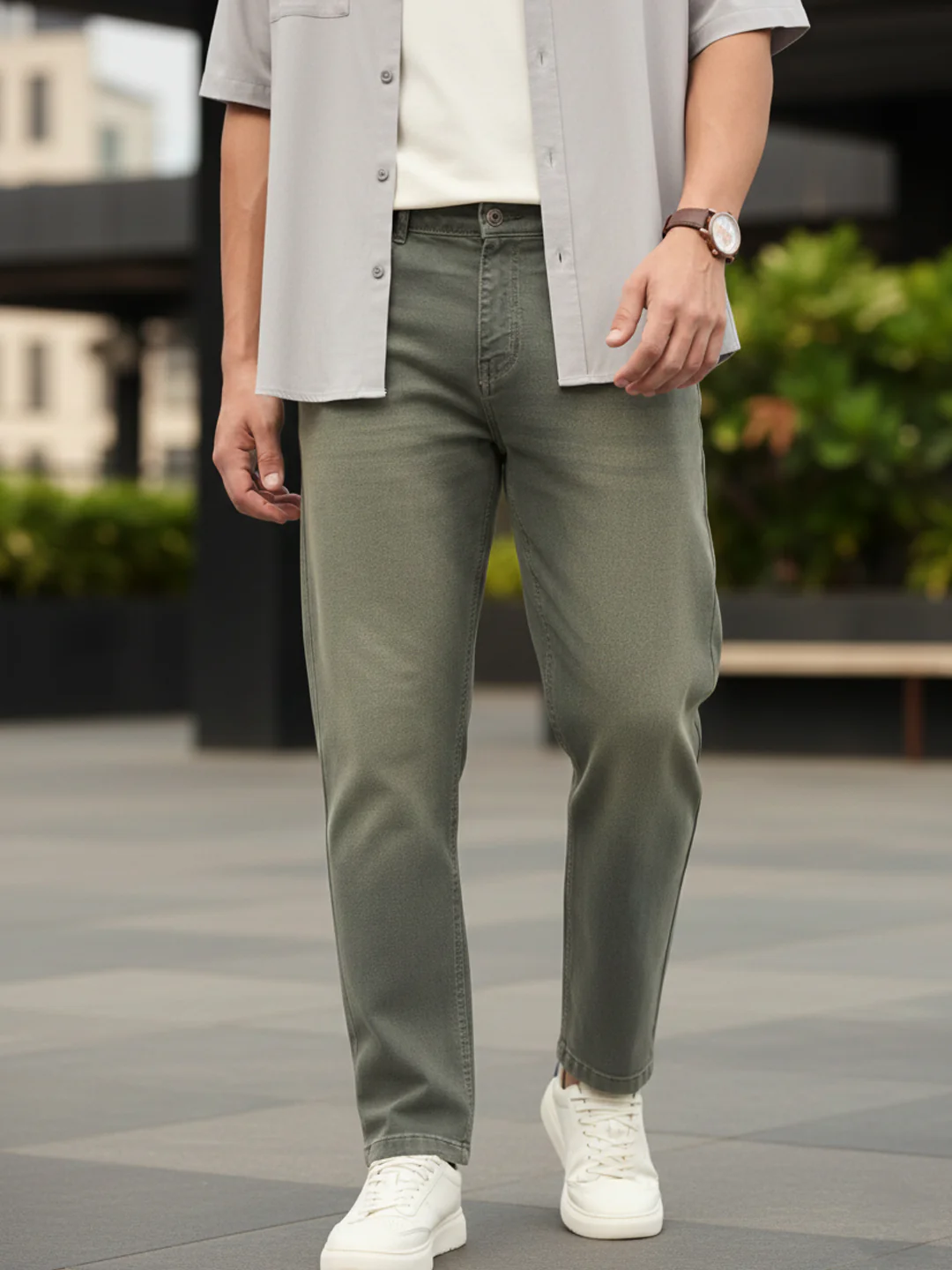 Men's Grey Regular Fit Whisker Wash Yellow Tint Denim Jeans Stretchable