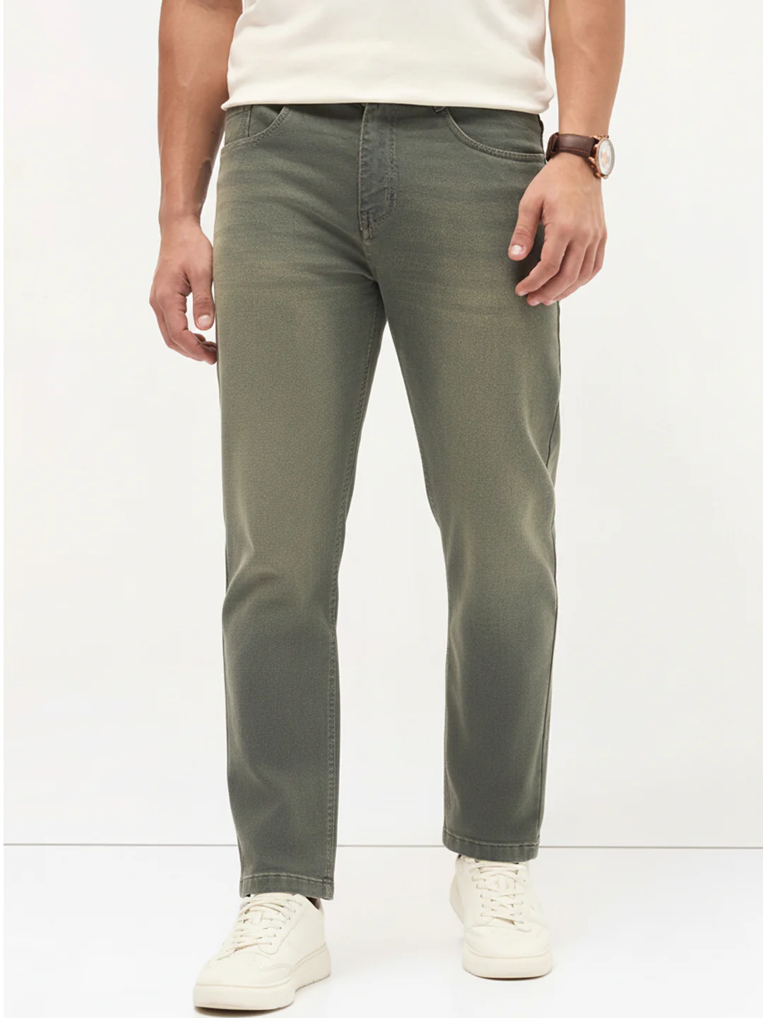 Men's Grey Regular Fit Whisker Wash Yellow Tint Denim Jeans Stretchable - Image 2