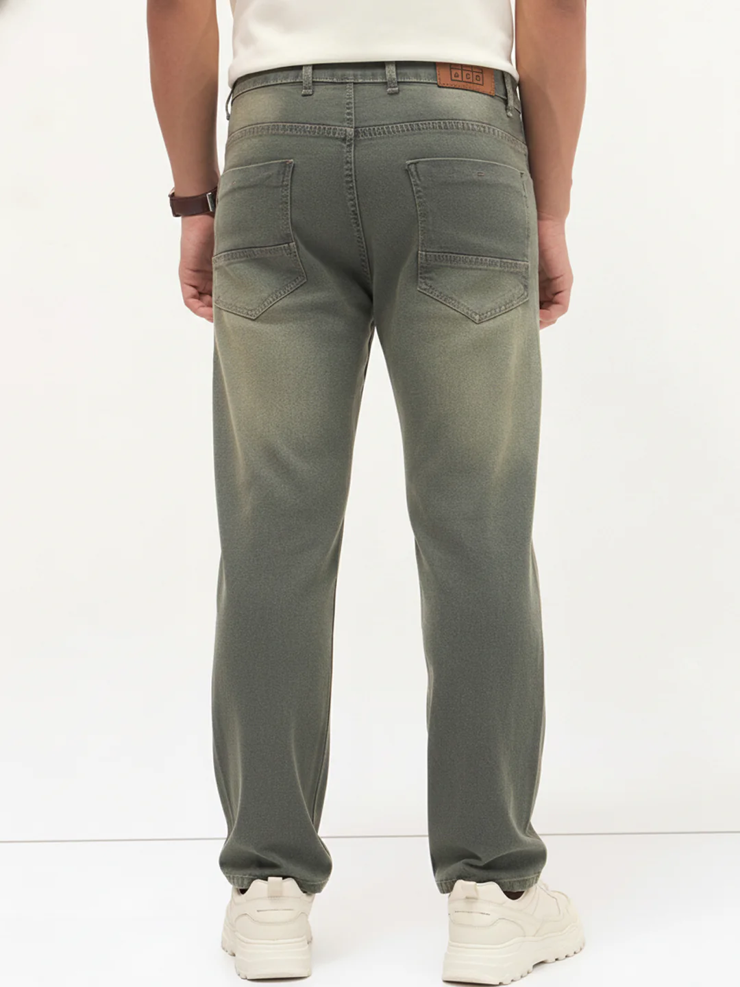 Men's Grey Regular Fit Whisker Wash Yellow Tint Denim Jeans Stretchable - Image 4