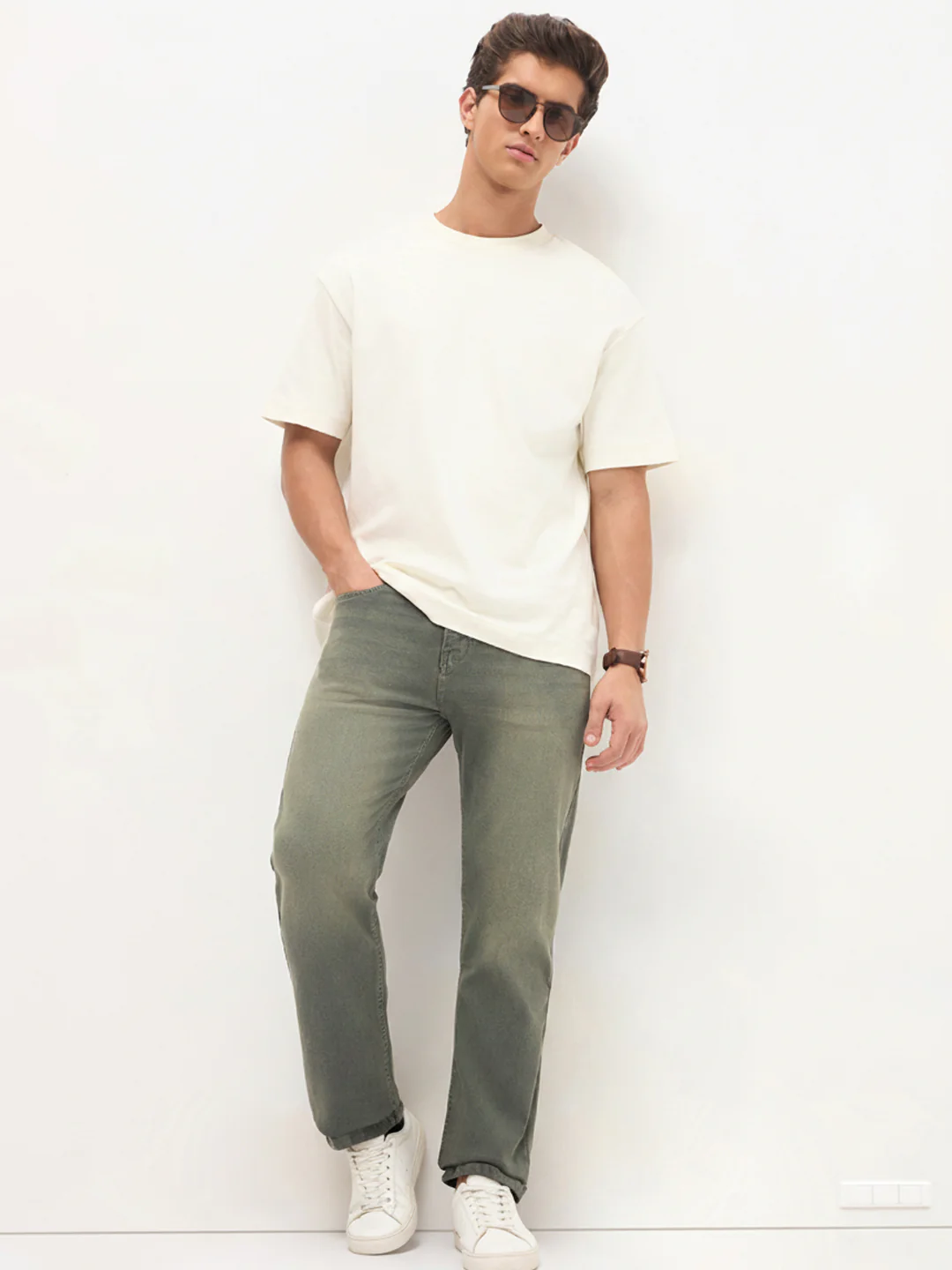 Men's Grey Regular Fit Whisker Wash Yellow Tint Denim Jeans Stretchable - Image 5
