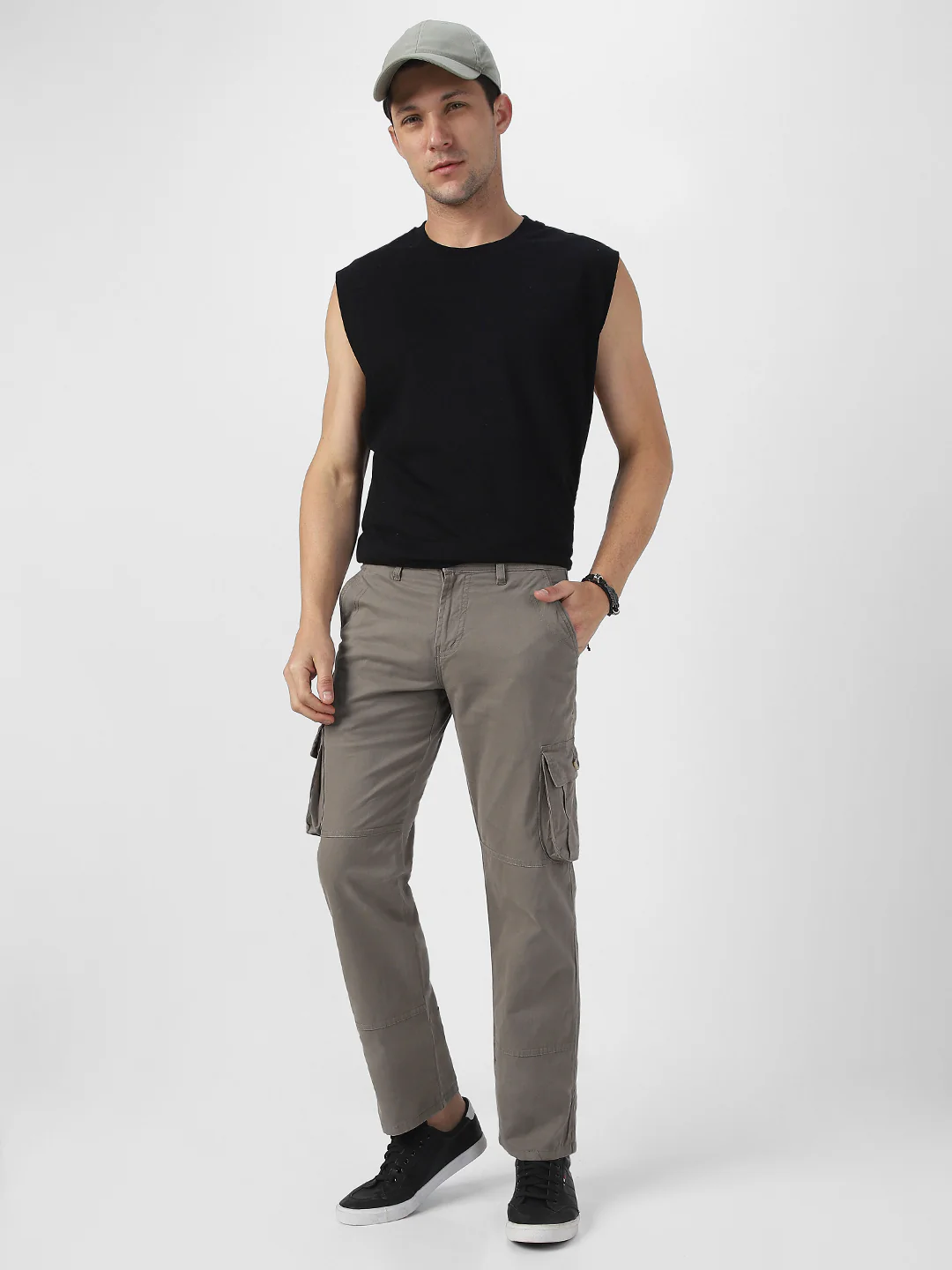 Men's Grey Regular Fit Solid Cargo Chino Pant with 6 Pockets - Image 6