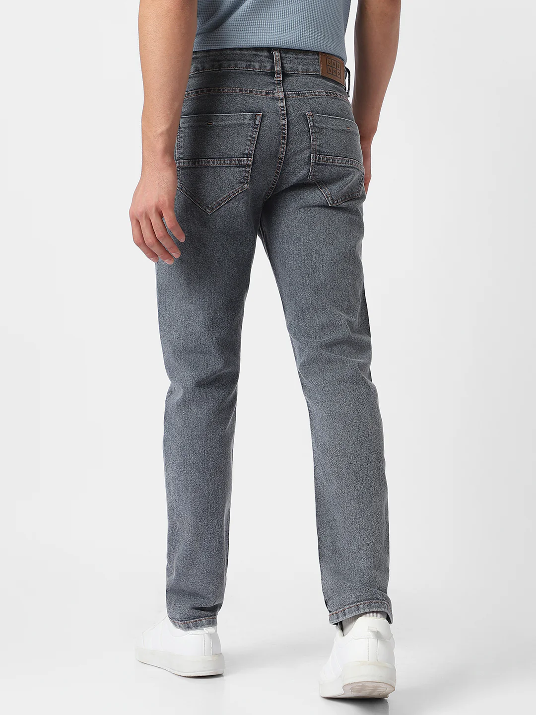 Men's Grey Regular Fit Washed Jeans Stretchable - Image 3
