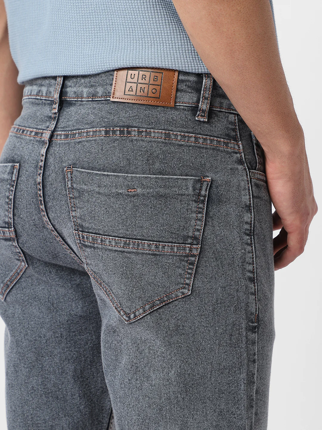 Men's Grey Regular Fit Washed Jeans Stretchable - Image 5