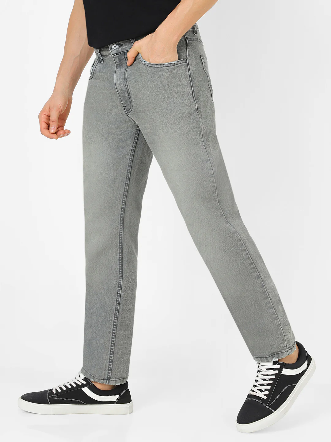 Men's Grey Regular Fit Washed Jeans Stretchable - Image 2