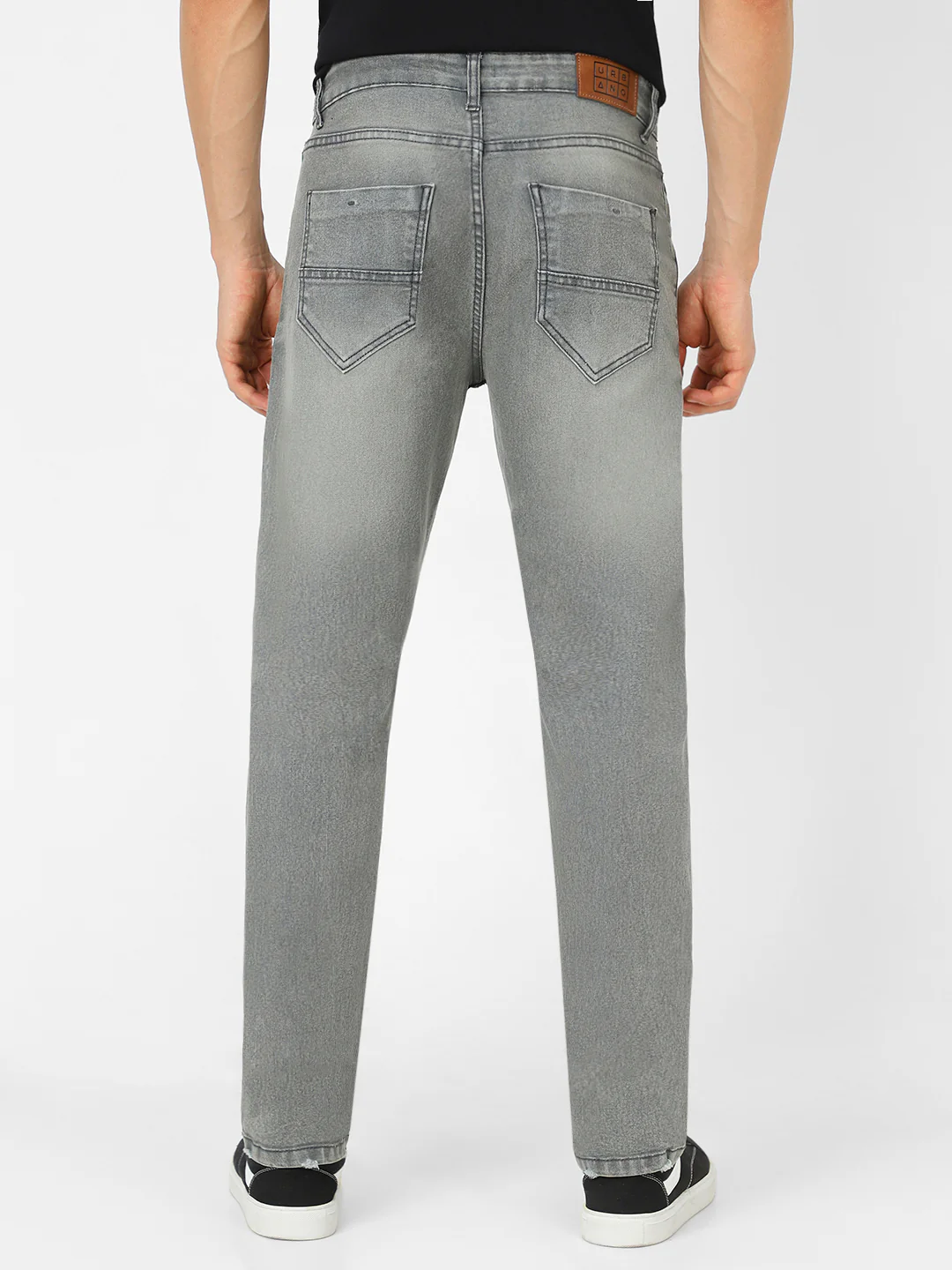 Men's Grey Regular Fit Washed Jeans Stretchable - Image 3