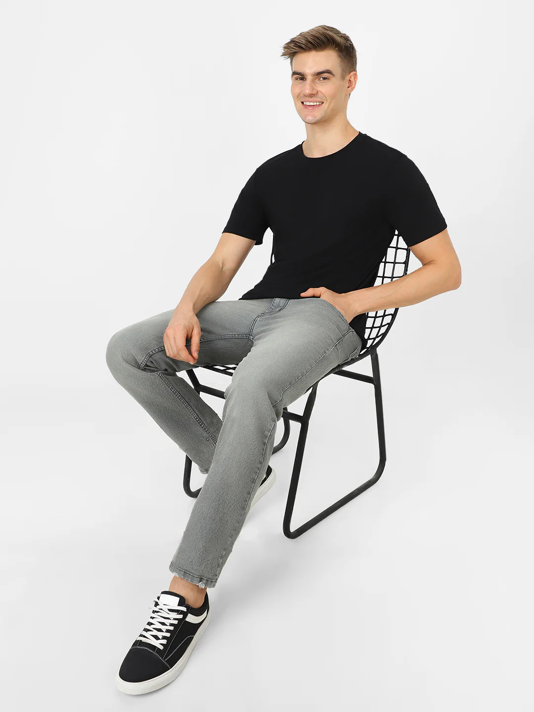 Men's Grey Regular Fit Washed Jeans Stretchable - Image 4