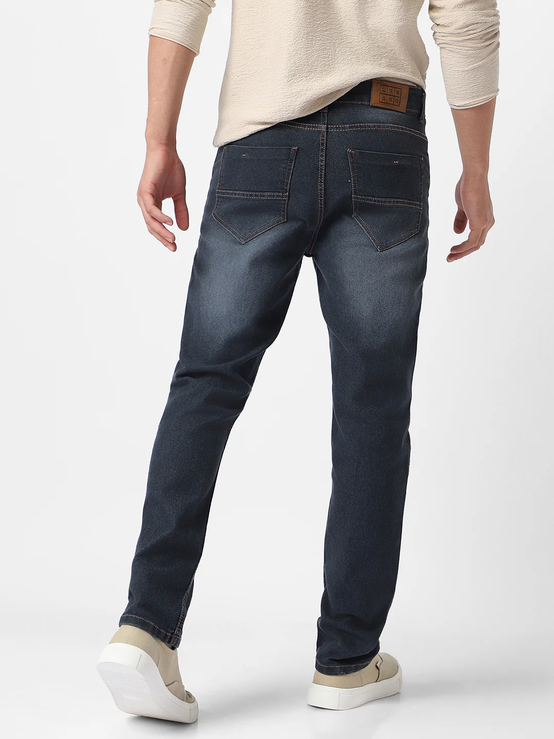 Men's Grey Regular Fit Washed Jeans Stretchable - Image 4