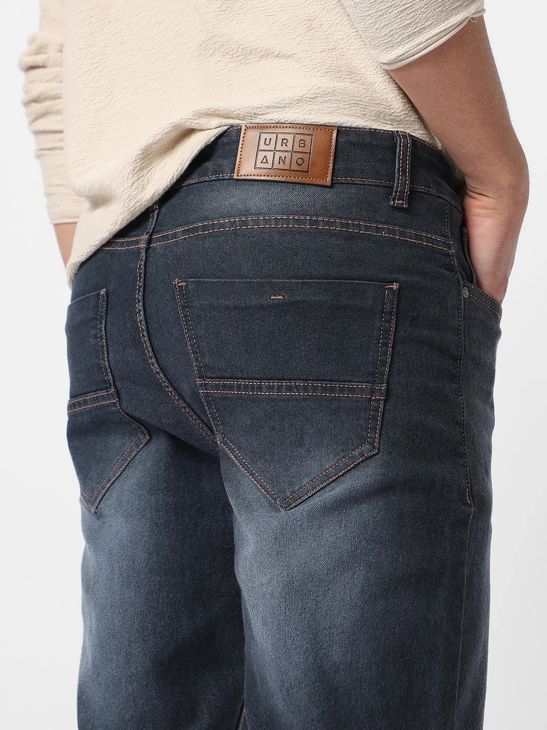 Men's Grey Regular Fit Washed Jeans Stretchable - Image 6