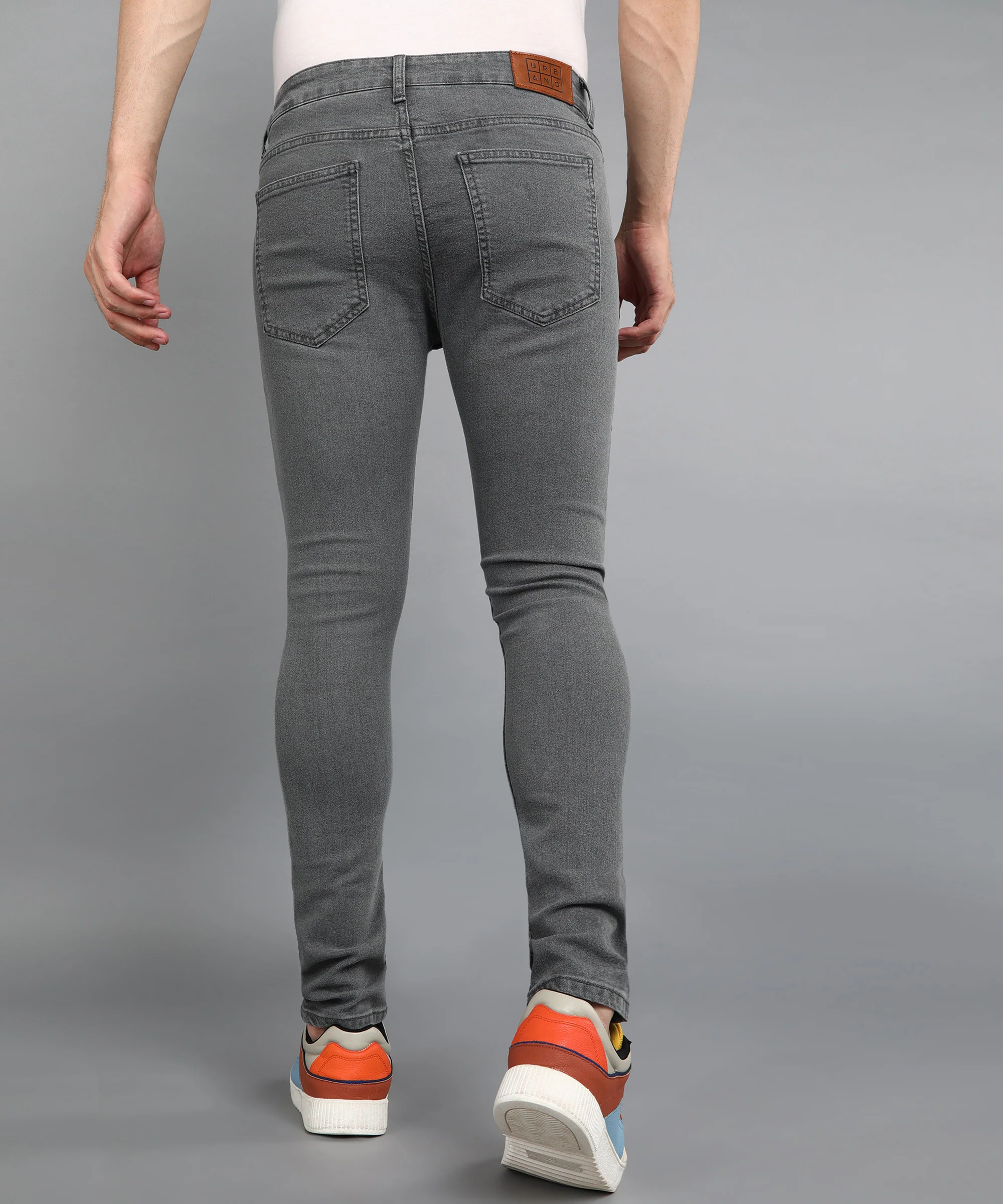 Men's Grey Regular Fit Washed Jeans Stretchable - Image 3