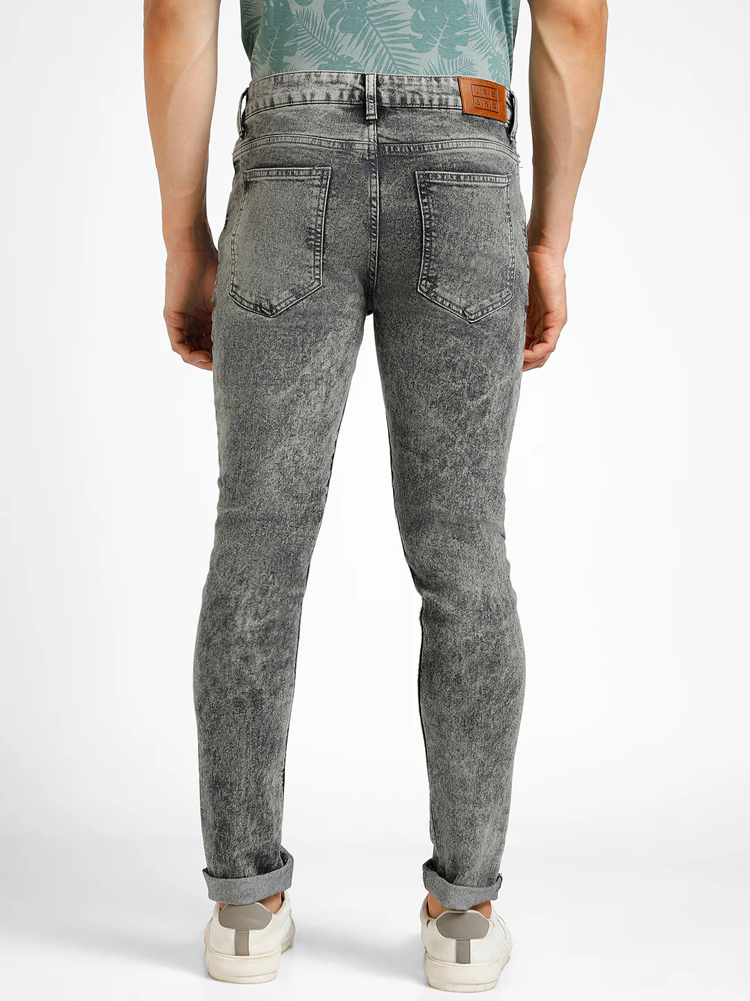 Men's Grey Regular Fit Washed Jeans Stretchable - Image 3