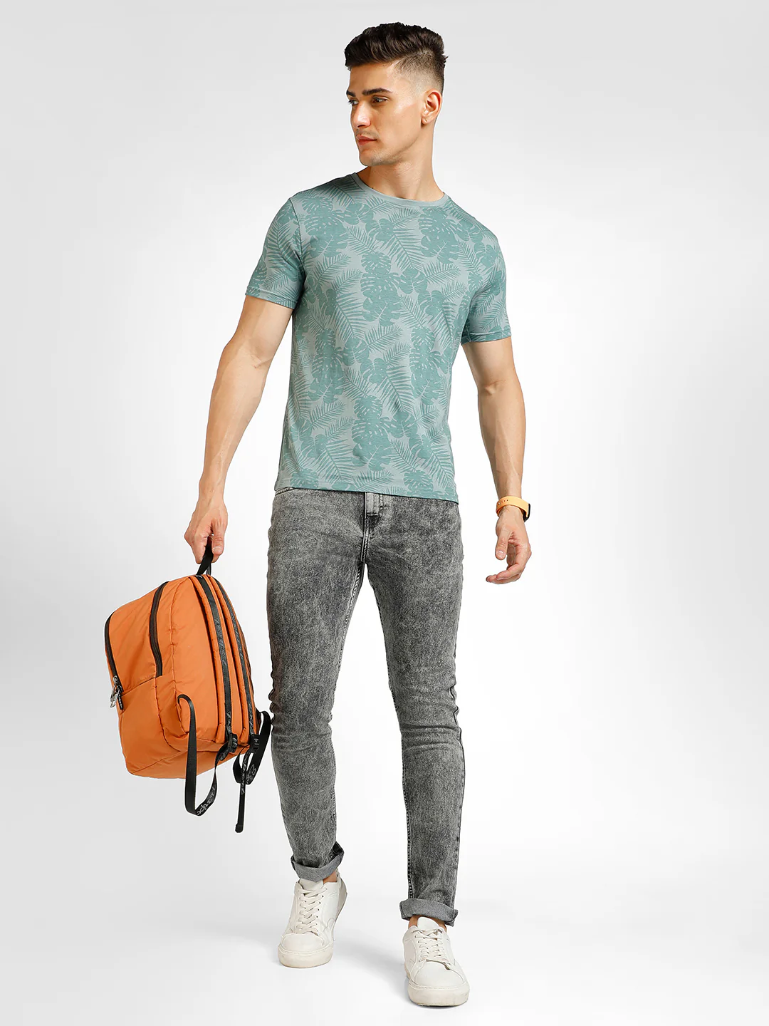 Men's Grey Regular Fit Washed Jeans Stretchable - Image 4