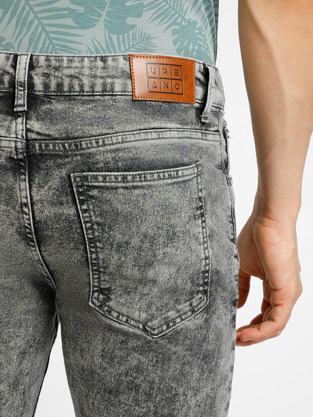 Men's Grey Regular Fit Washed Jeans Stretchable - Image 5
