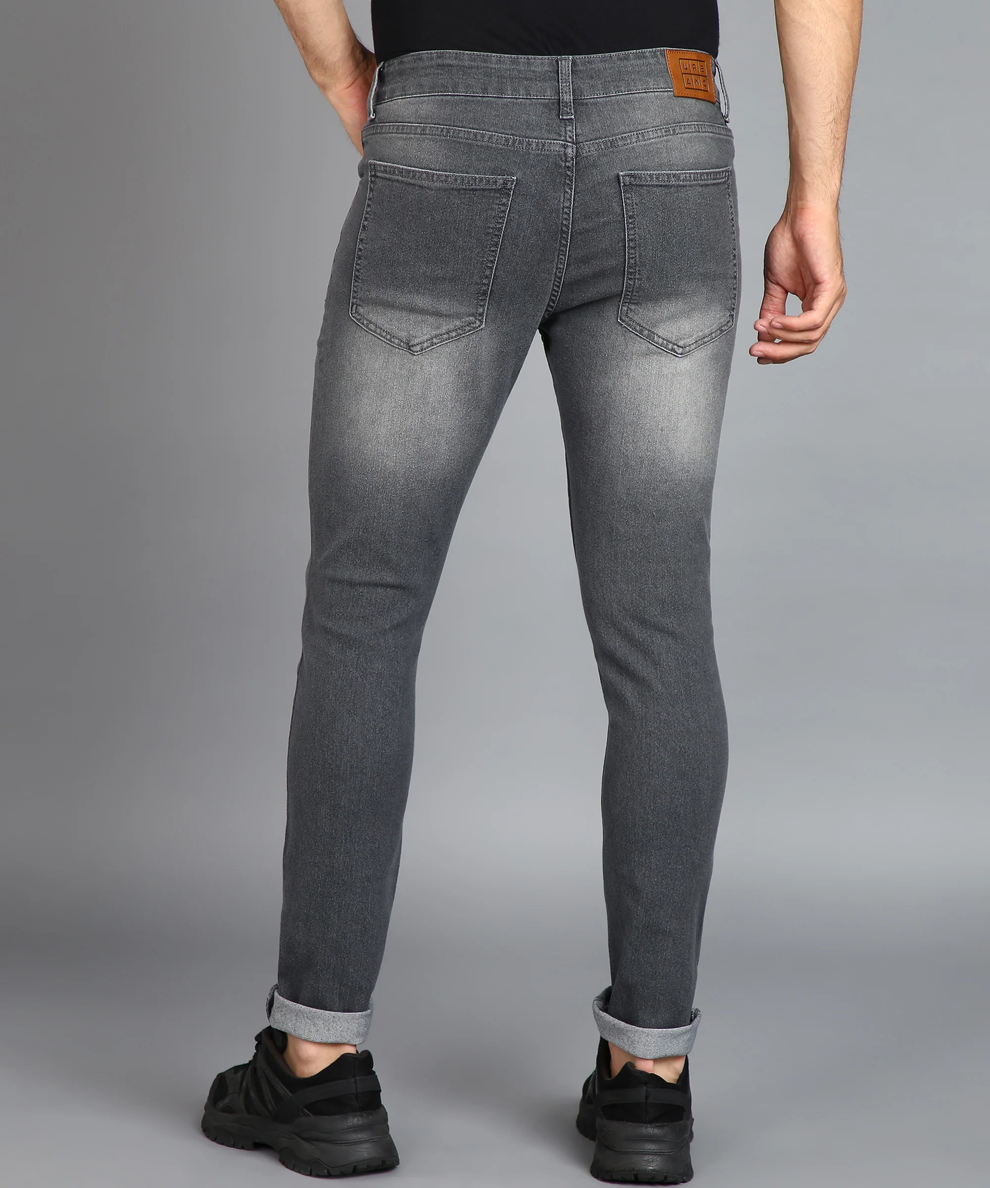 Men's Grey Regular Fit Washed Jeans Stretchable - Image 4