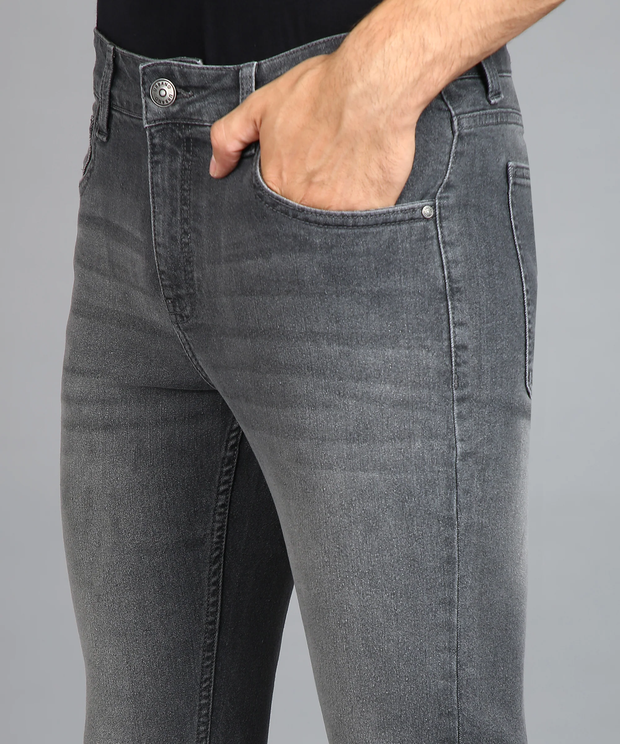 Men's Grey Regular Fit Washed Jeans Stretchable - Image 6