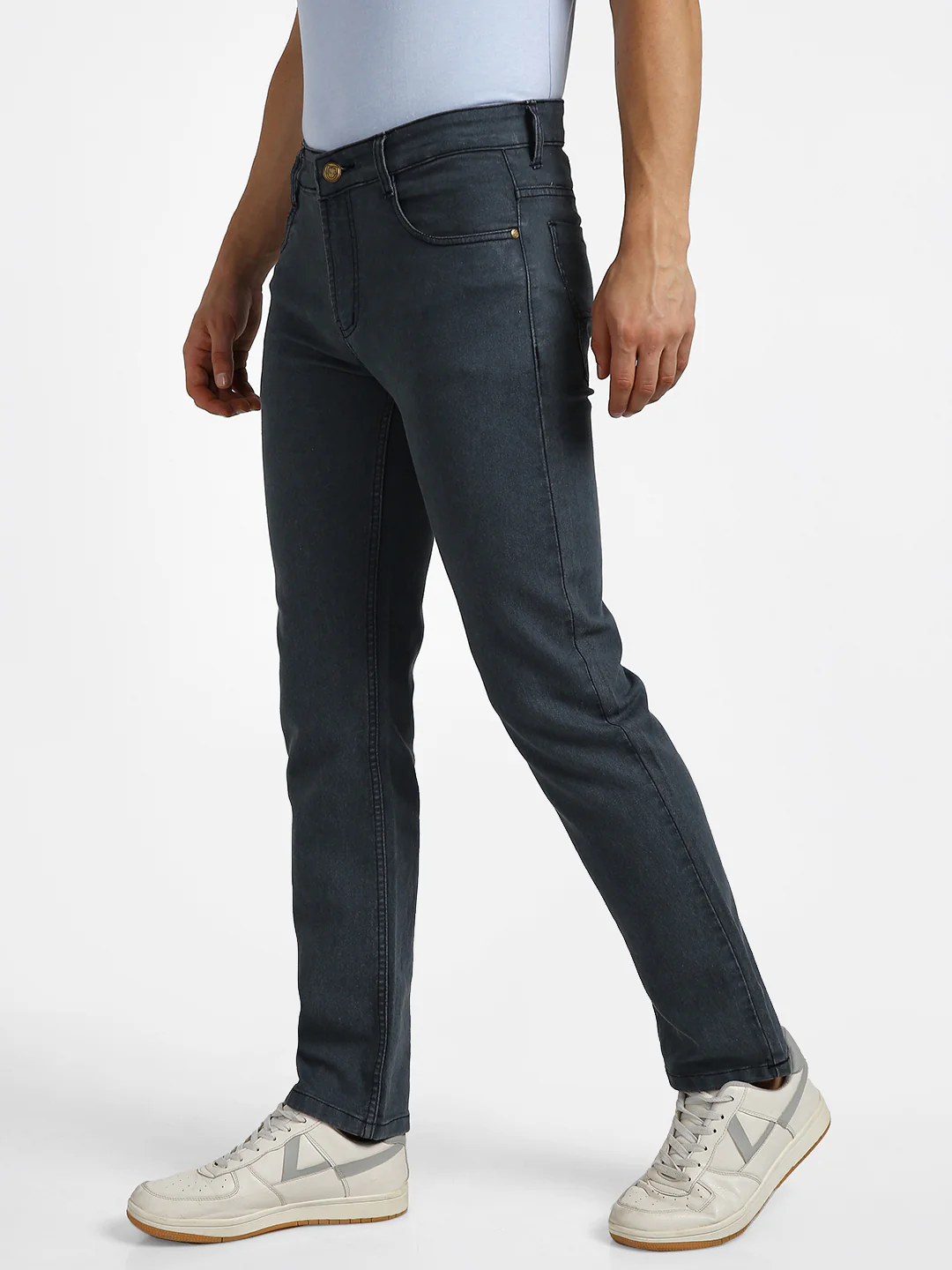 Men's Grey Regular Fit Washed Jeans Stretchable - Image 2