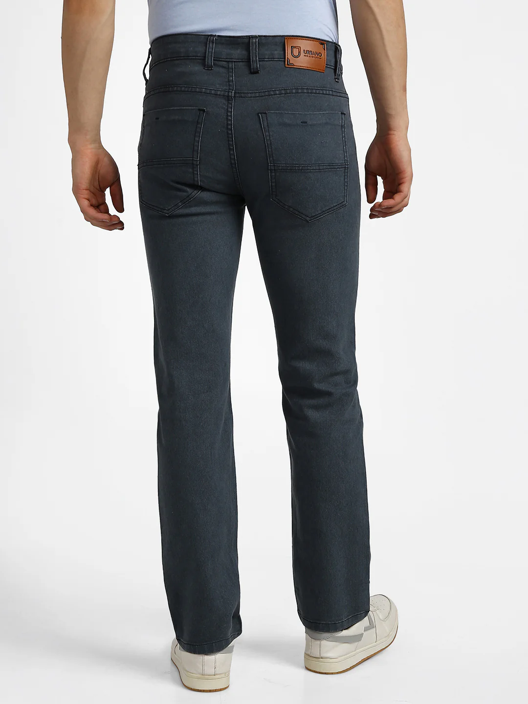 Men's Grey Regular Fit Washed Jeans Stretchable - Image 3