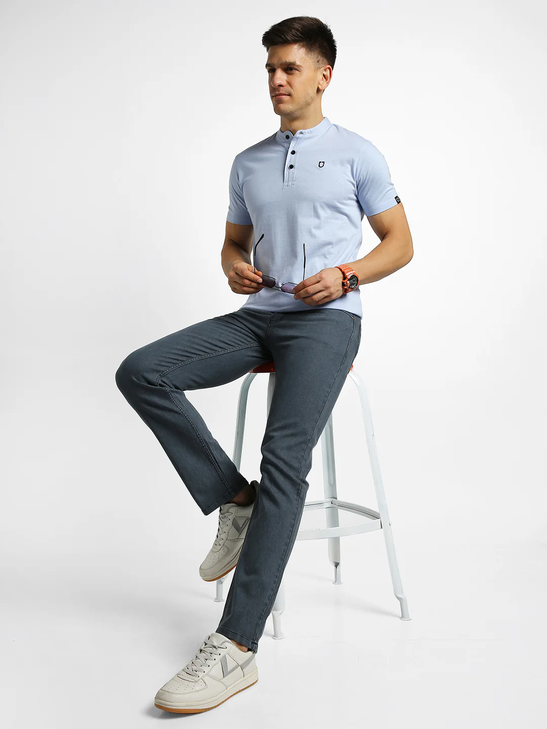 Men's Grey Regular Fit Washed Jeans Stretchable - Image 4