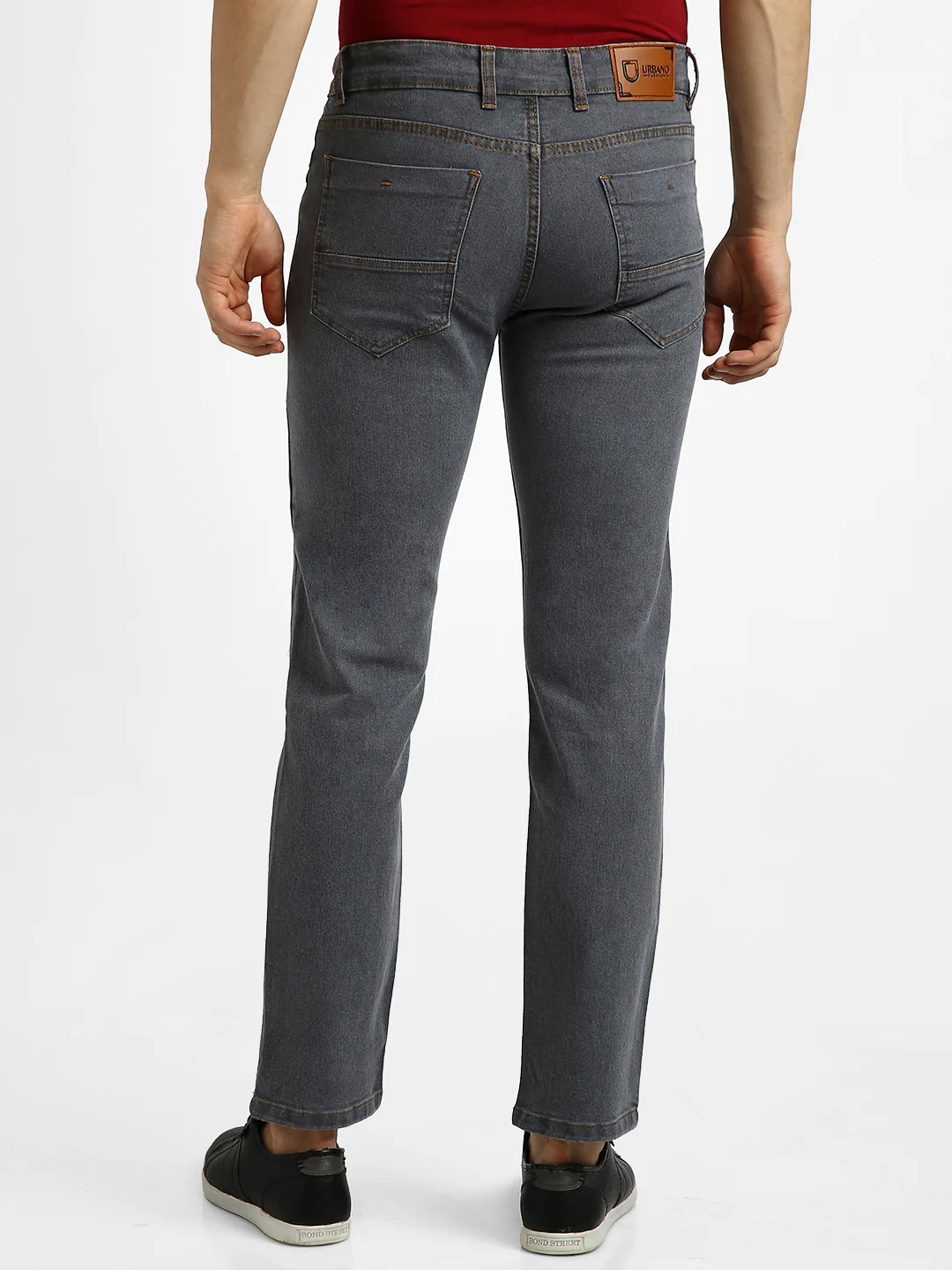 Men's Grey Regular Fit Washed Jeans Stretchable - Image 3