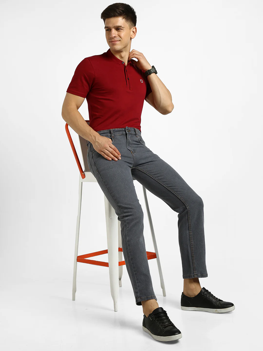 Men's Grey Regular Fit Washed Jeans Stretchable - Image 4