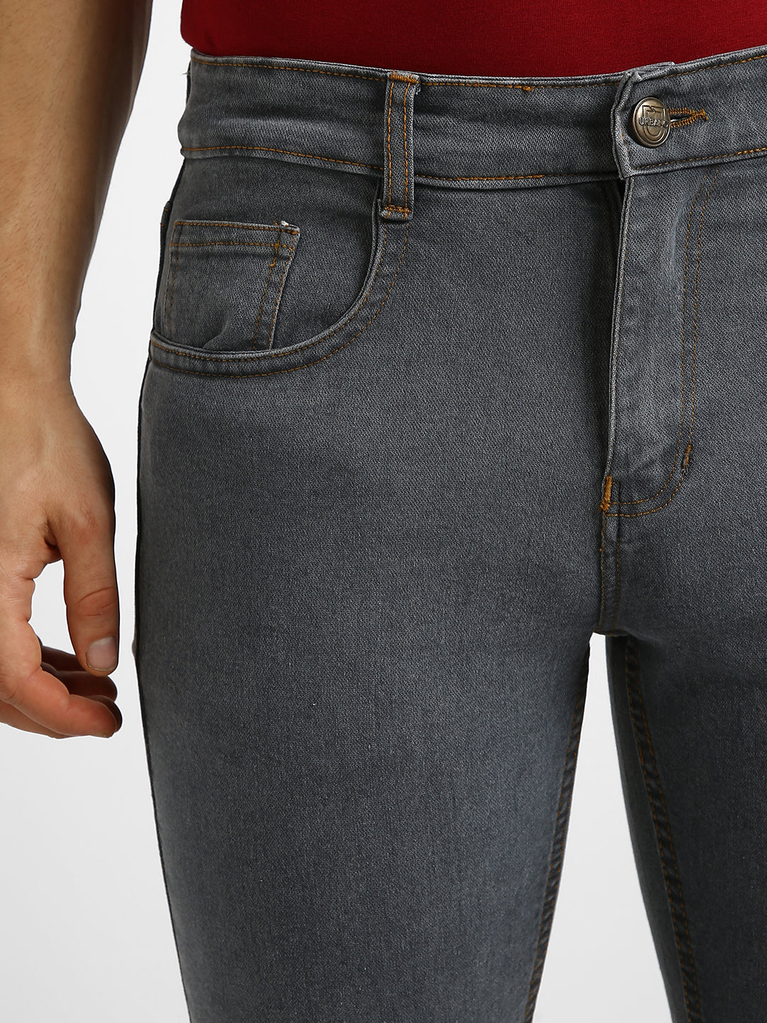 Men's Grey Regular Fit Washed Jeans Stretchable - Image 5