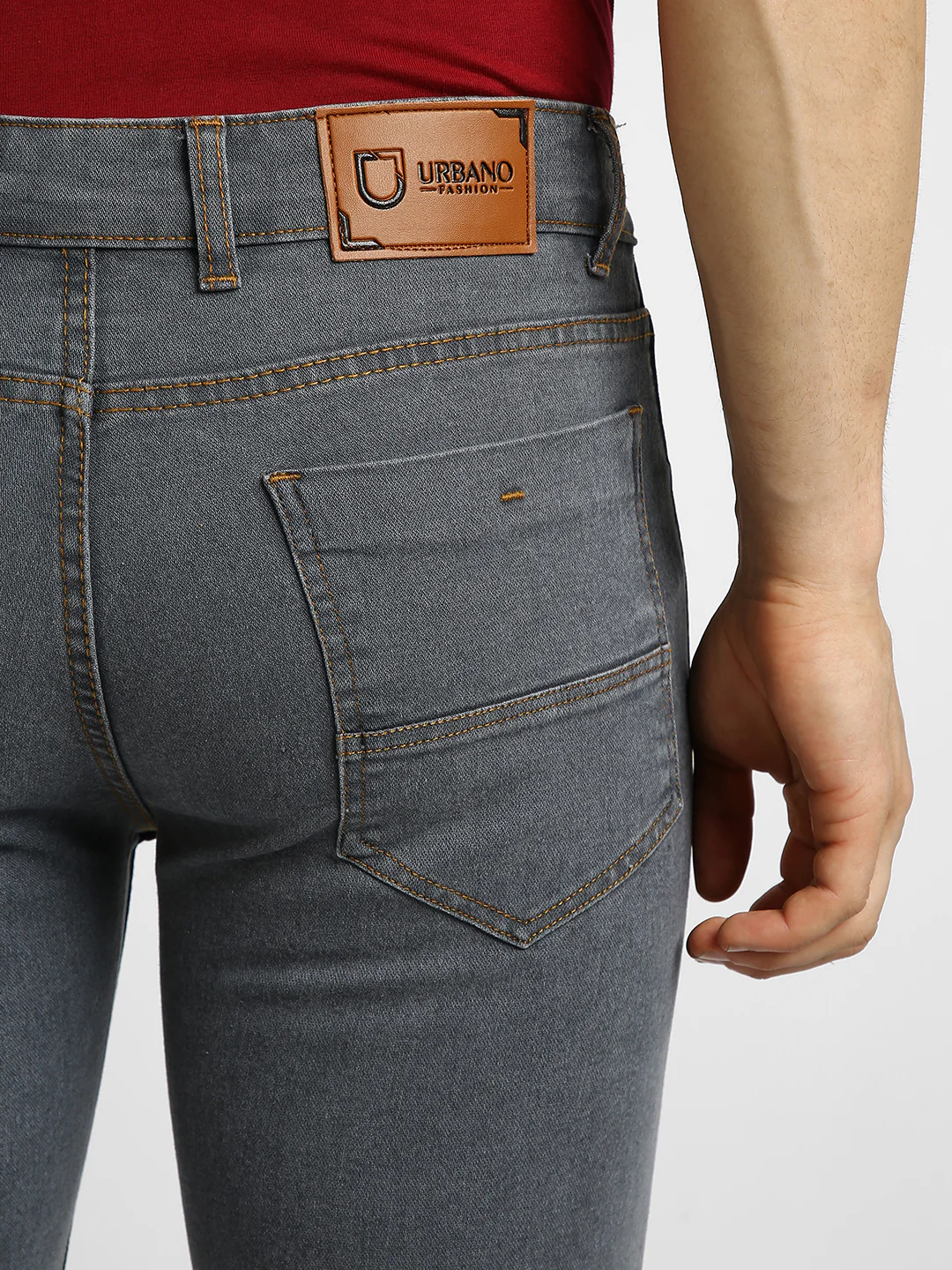 Men's Grey Regular Fit Washed Jeans Stretchable - Image 6