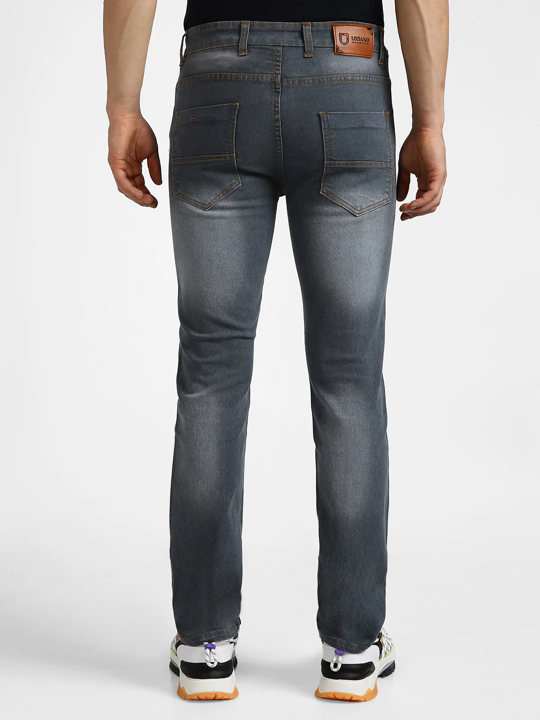 Men's Grey Regular Fit Washed Jeans Stretchable - Image 3