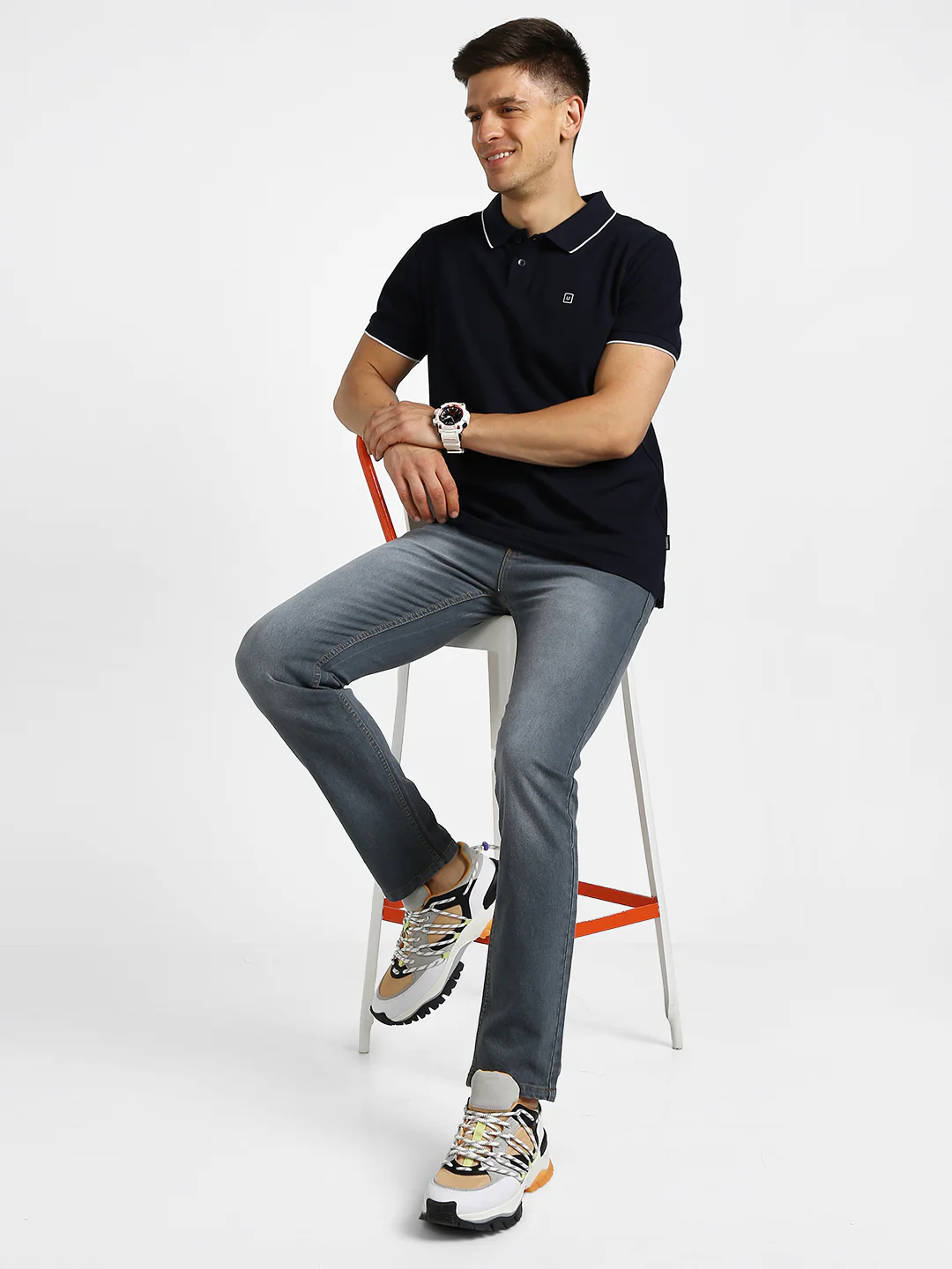 Men's Grey Regular Fit Washed Jeans Stretchable - Image 4