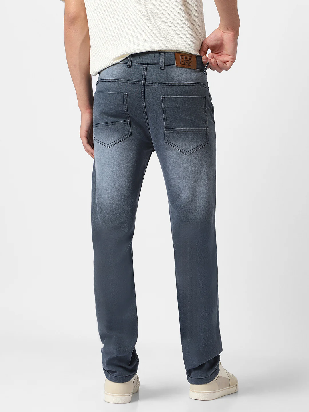 Men's Grey Regular Fit Washed Jeans Stretchable - Image 3