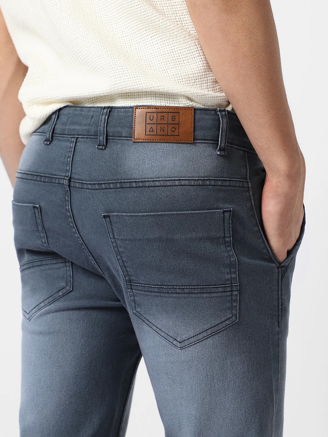 Men's Grey Regular Fit Washed Jeans Stretchable - Image 5