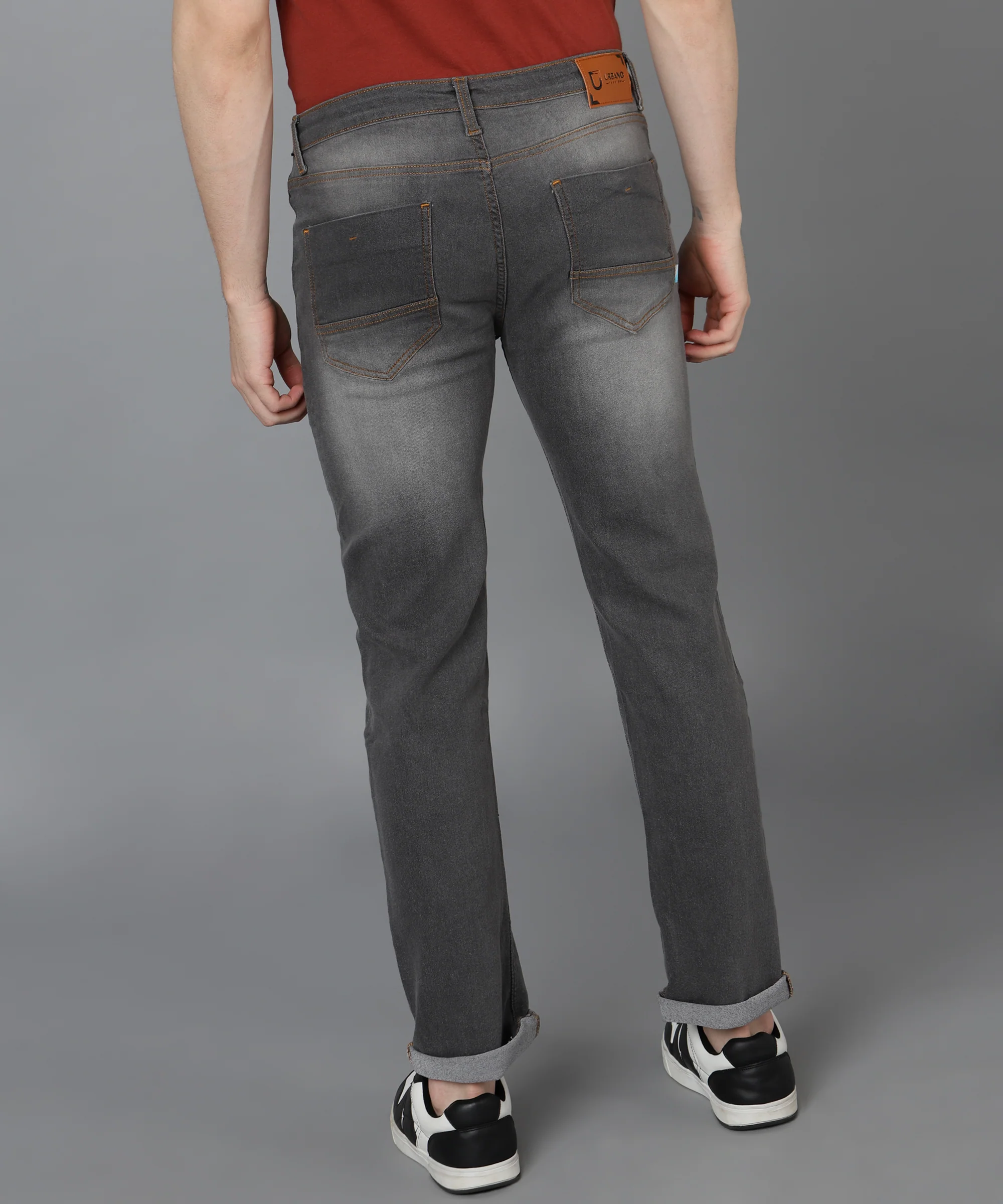 Men's Grey Regular Fit Washed Jeans Stretchable - Image 3