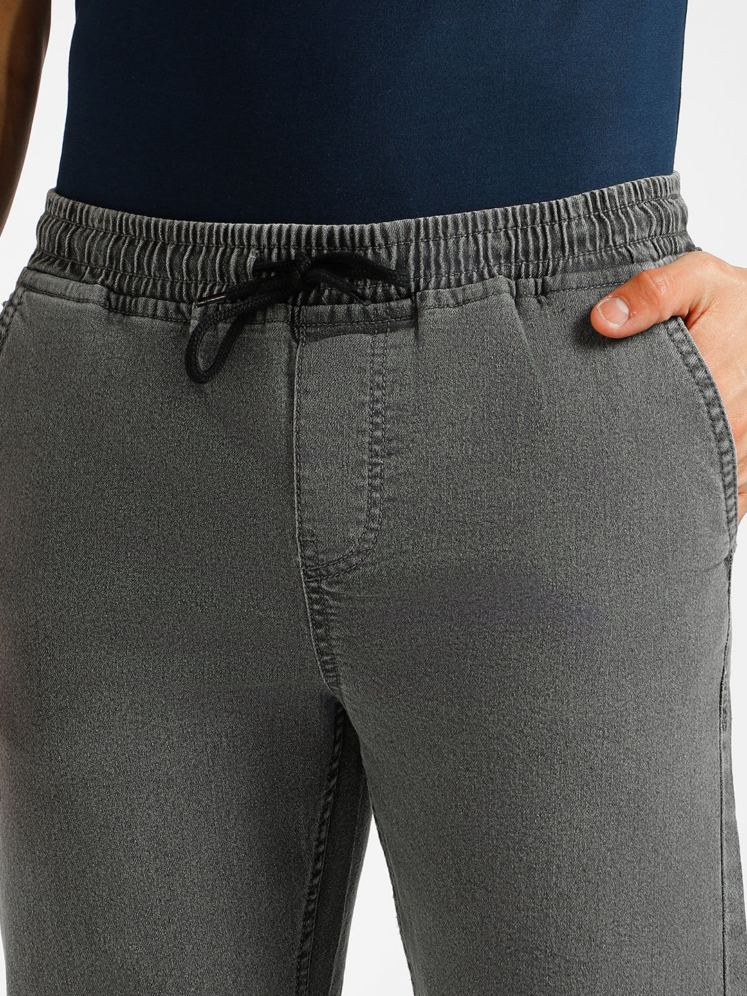 Men's Grey Regular Fit Washed Jogger Jeans Stretchable - Image 5