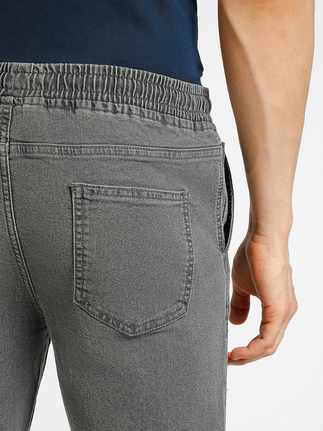 Men's Grey Regular Fit Washed Jogger Jeans Stretchable - Image 6