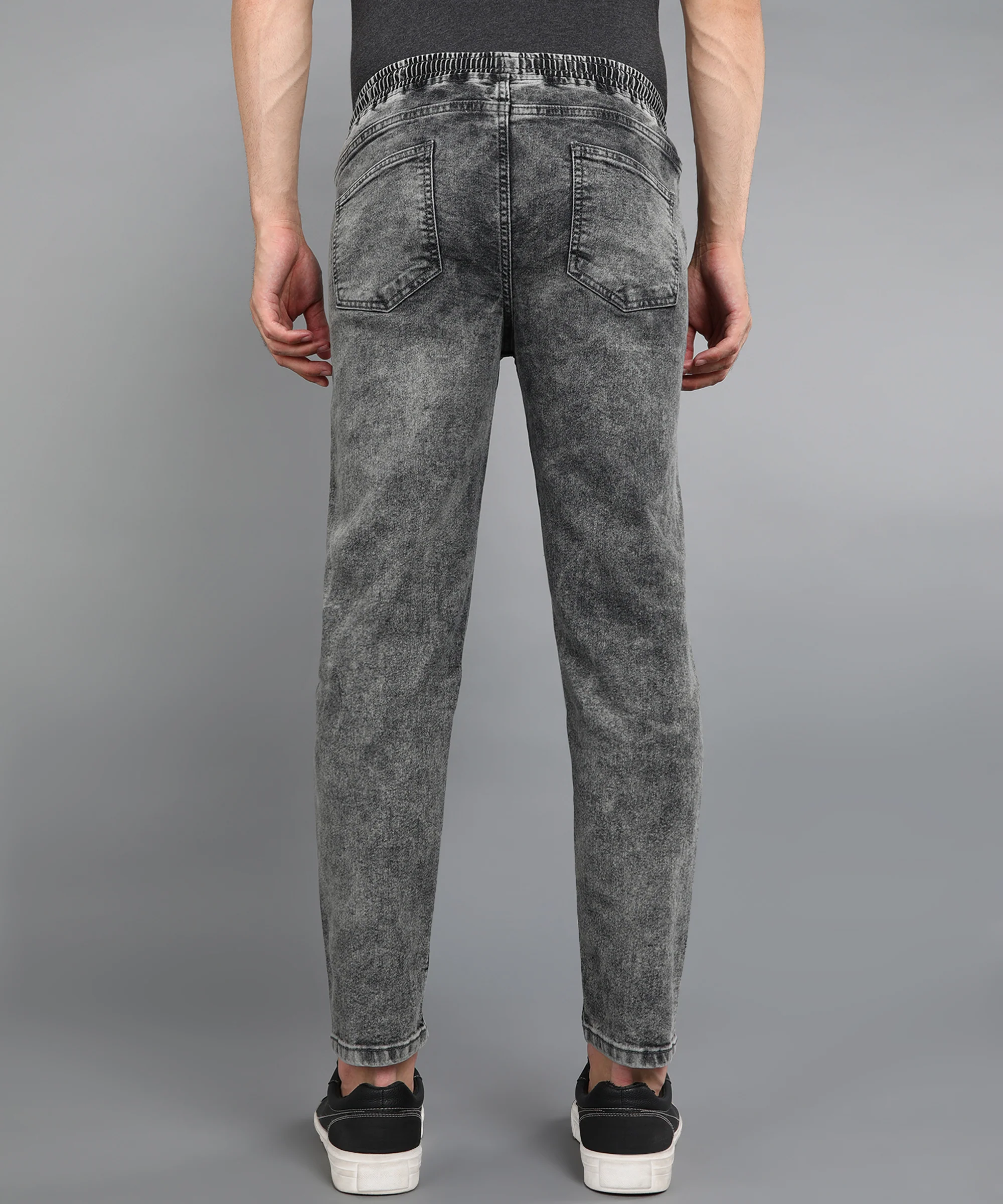 Men's Grey Regular Fit Washed Jogger Jeans Stretchable - Image 4