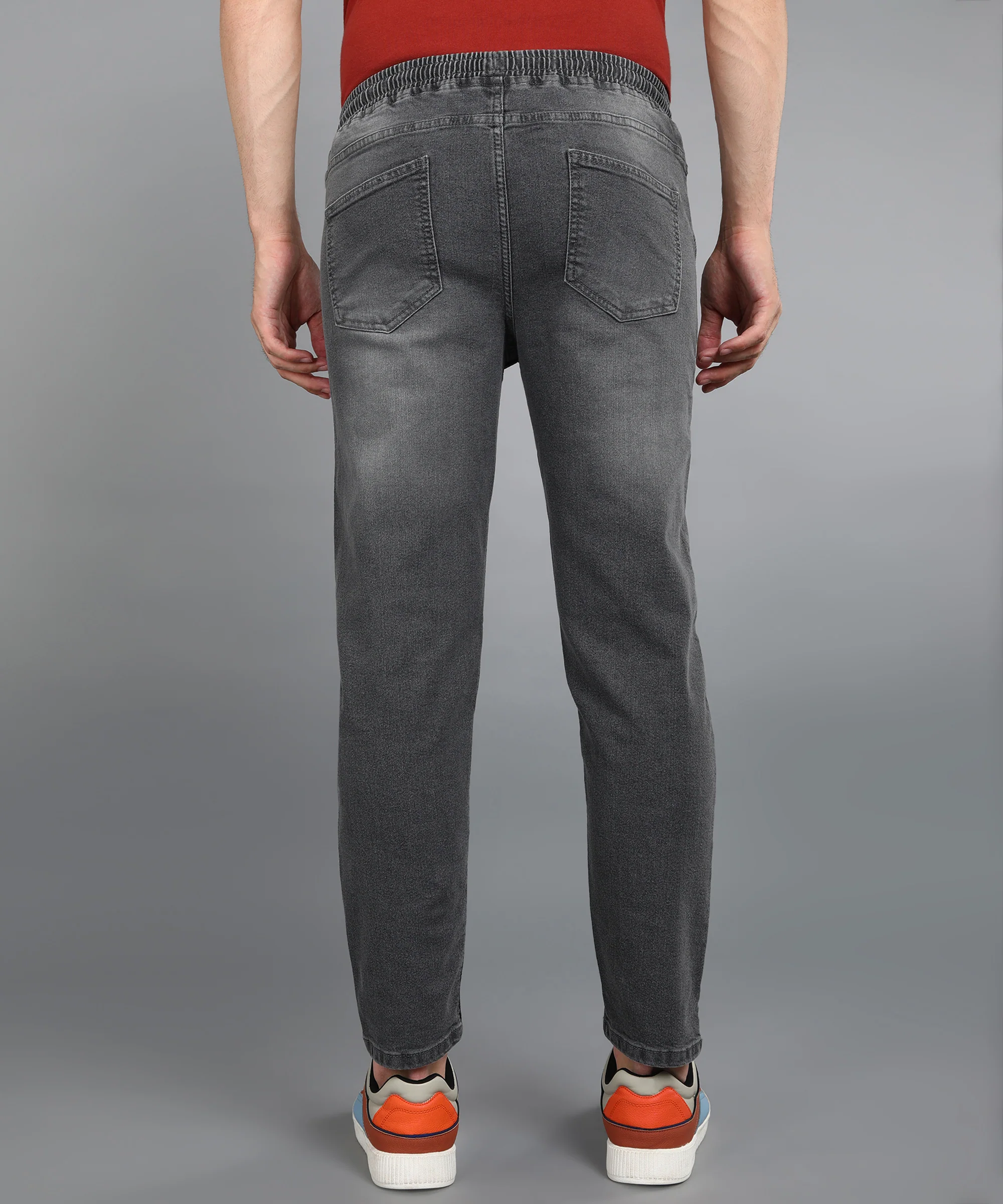 Men's Grey Regular Fit Washed Jogger Jeans Stretchable - Image 4