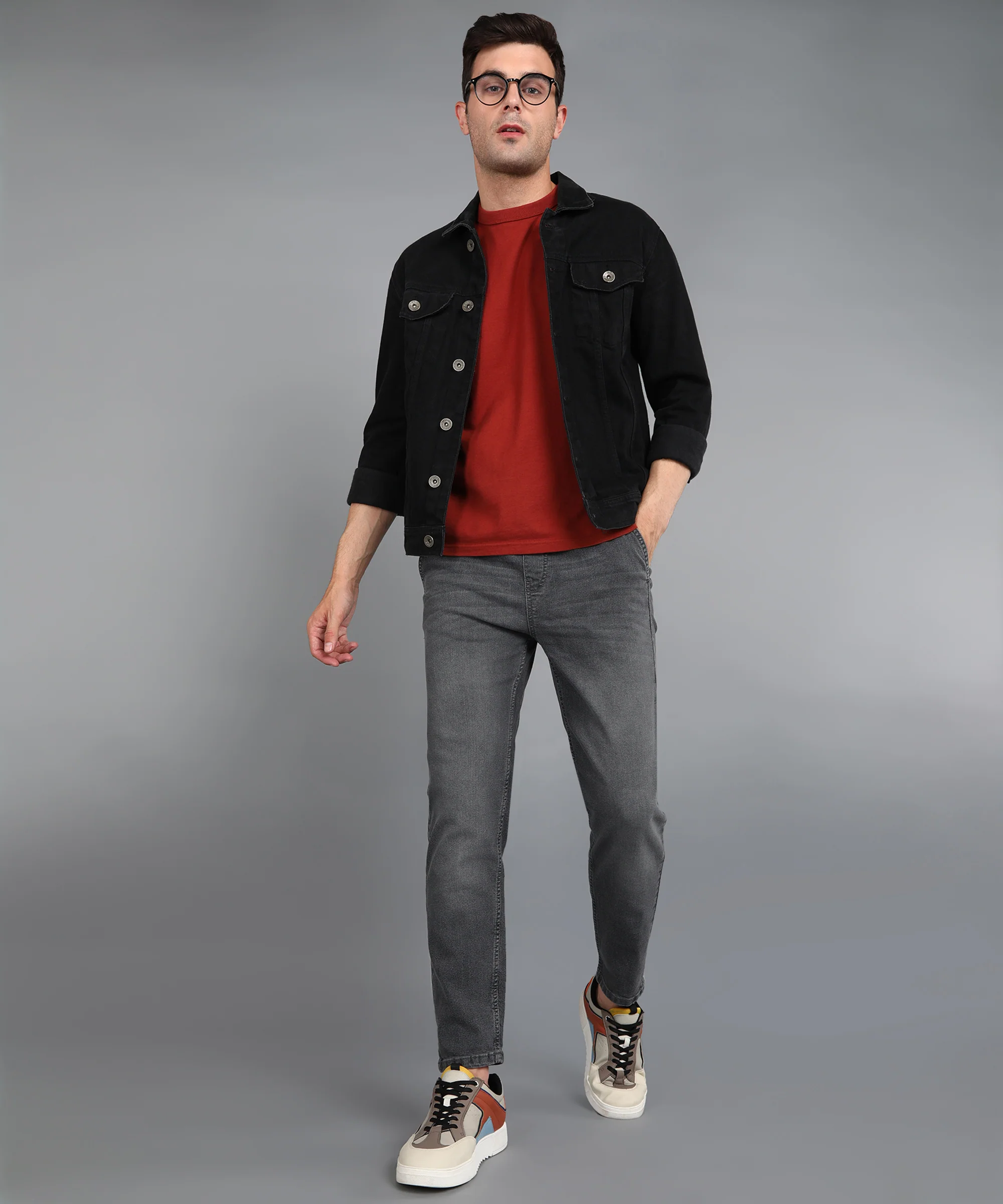 Men's Grey Regular Fit Washed Jogger Jeans Stretchable - Image 5
