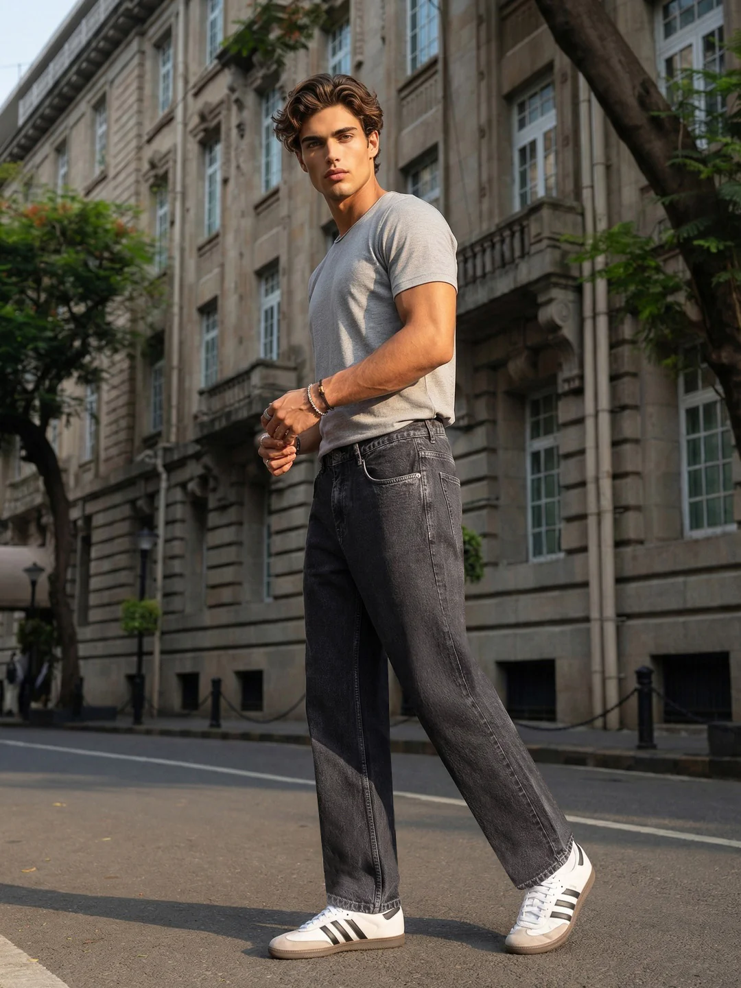 Men's Grey Relaxed Fit Washed Denim Jeans Non-Stretchable - Image 5