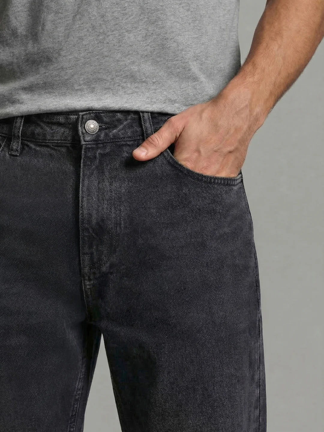 Men's Grey Relaxed Fit Washed Denim Jeans Non-Stretchable - Image 6