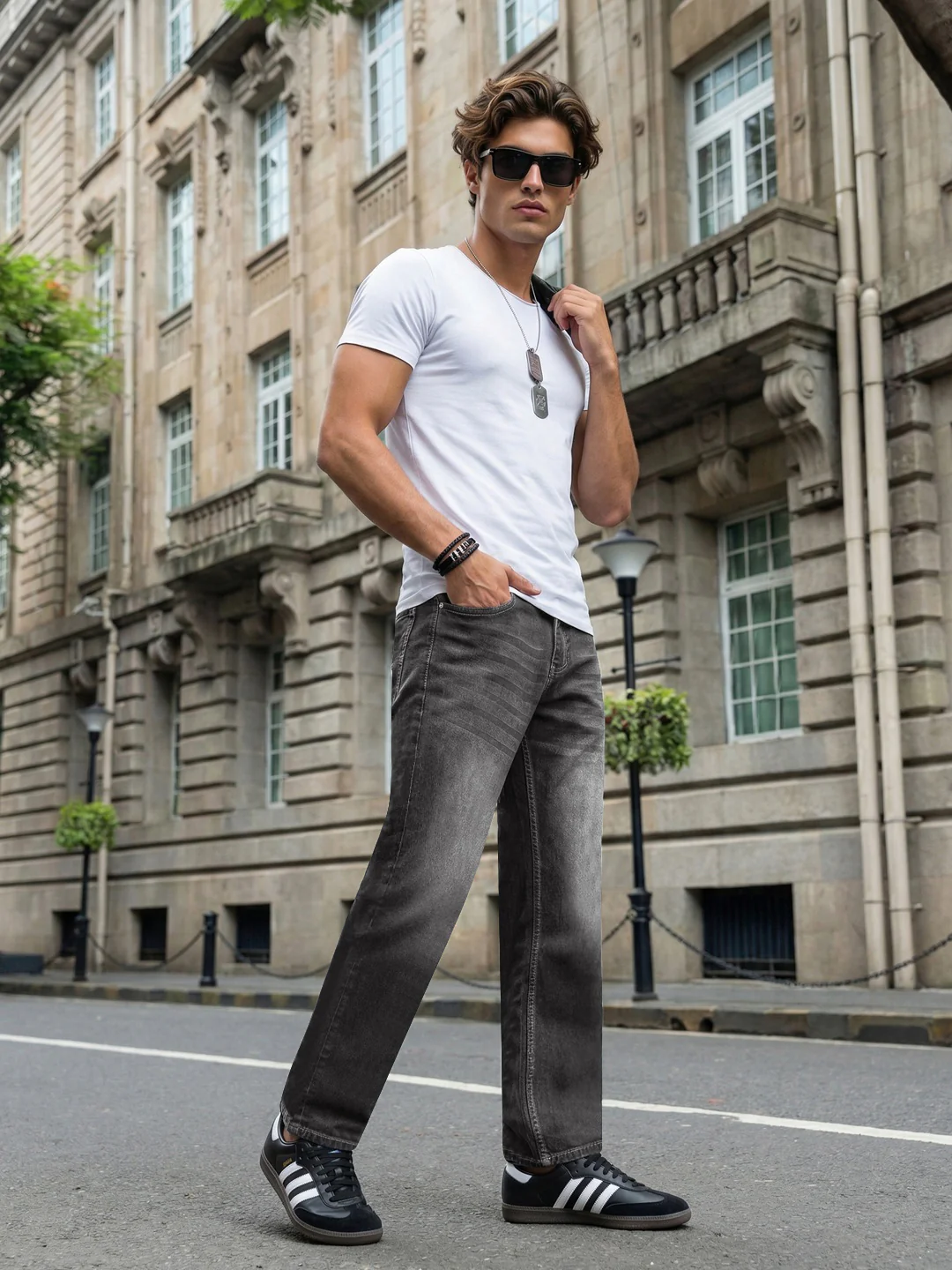 Men's Grey Relaxed Fit Washed Denim Jeans Non-Stretchable - Image 4