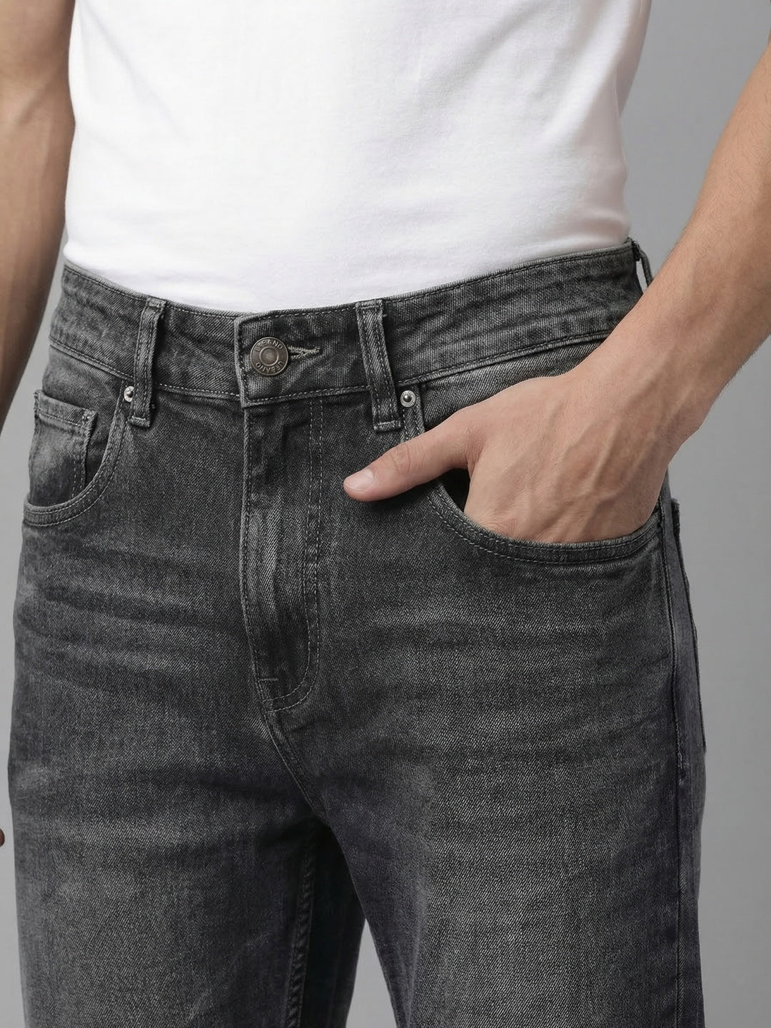 Men's Grey Relaxed Fit Washed Denim Jeans Non-Stretchable - Image 5