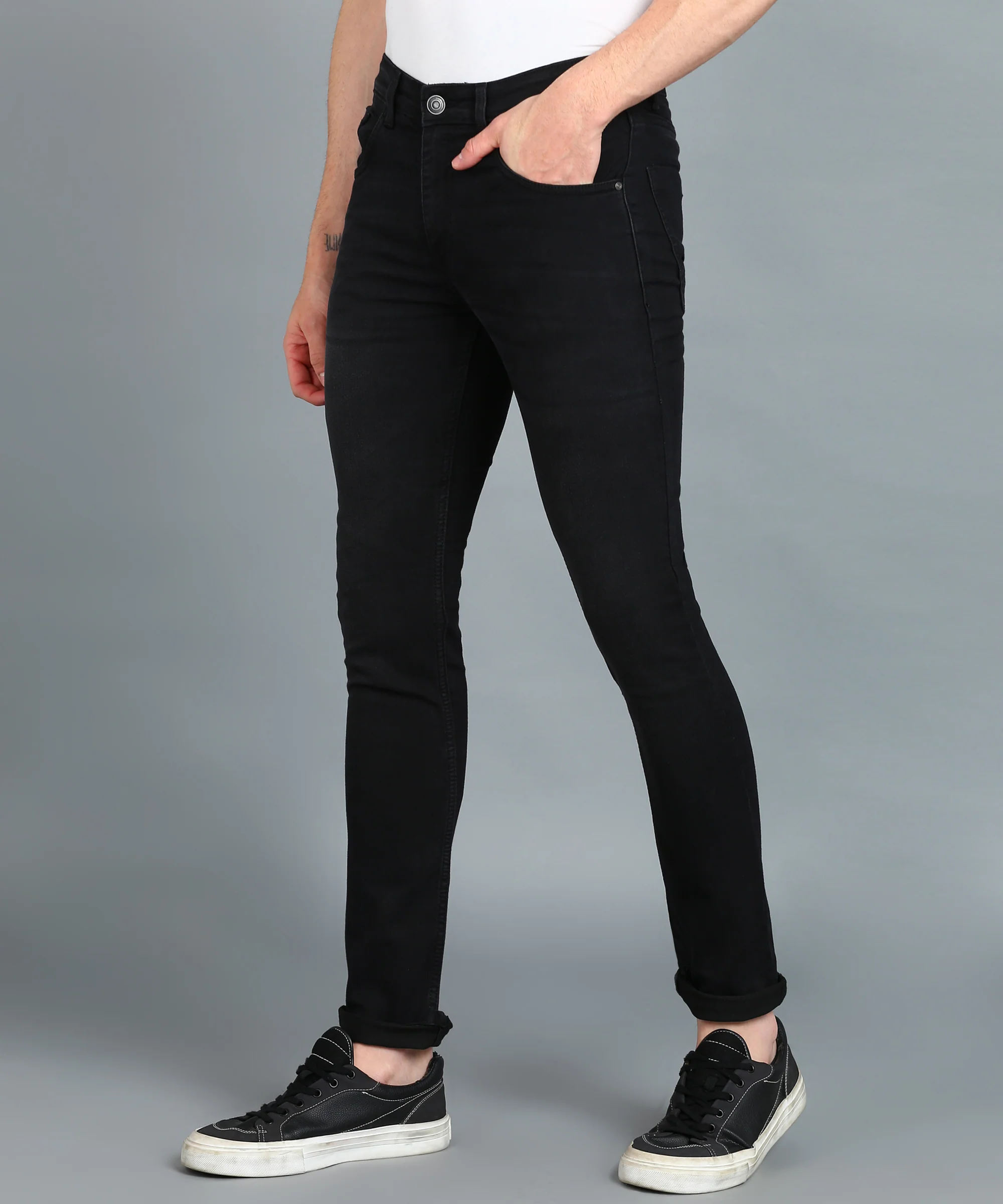 Men's Grey Skinny Fit Washed Jeans Stretchable - Image 2