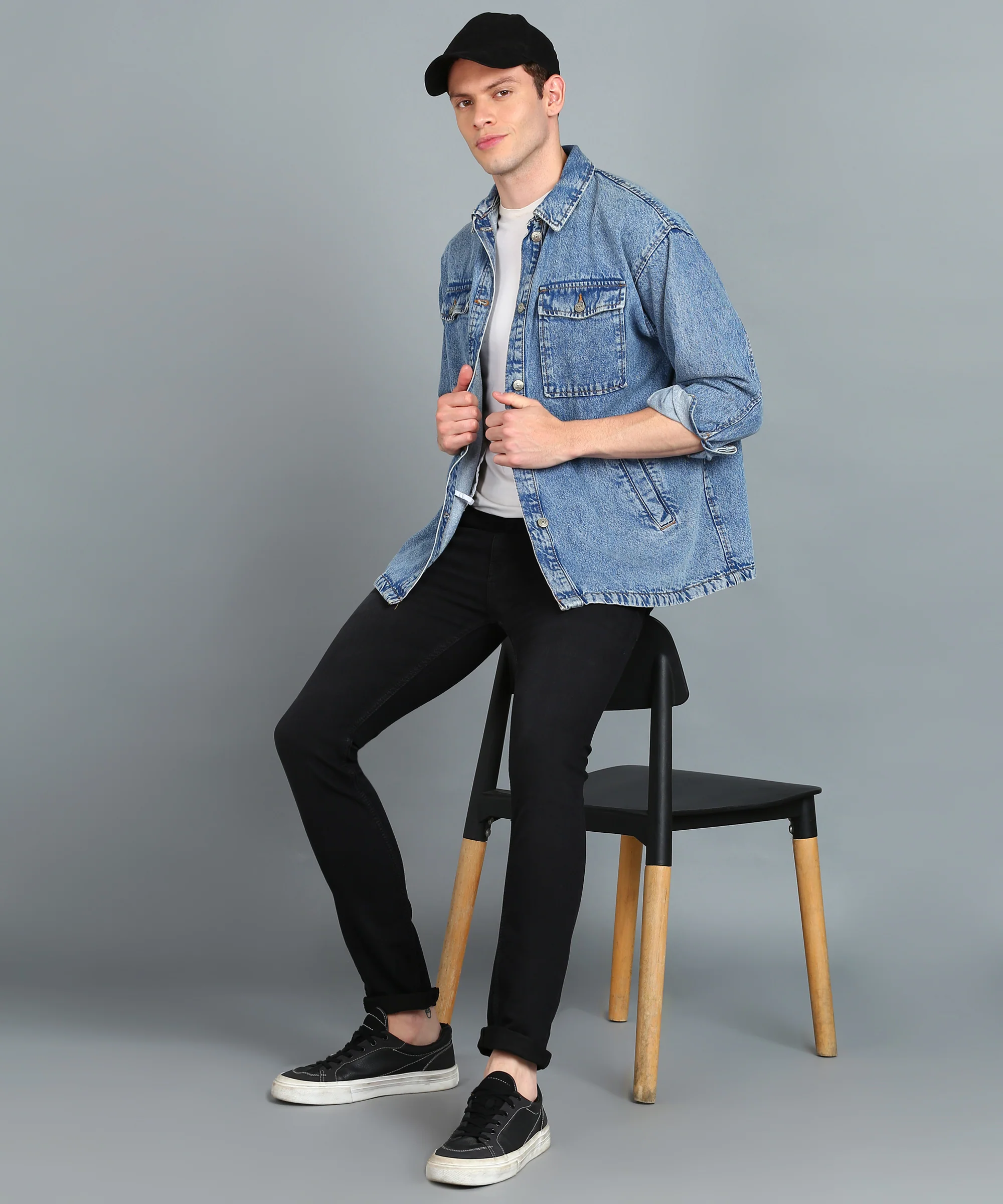 Men's Grey Skinny Fit Washed Jeans Stretchable - Image 4