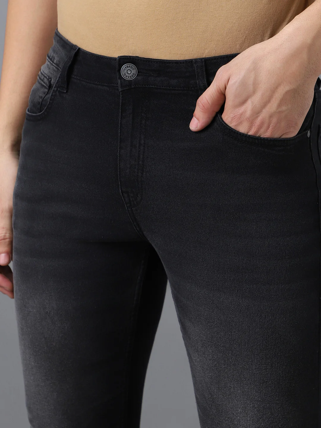 Men's Grey Slim Fit Heavy Washed Jeans Stretch - Image 6