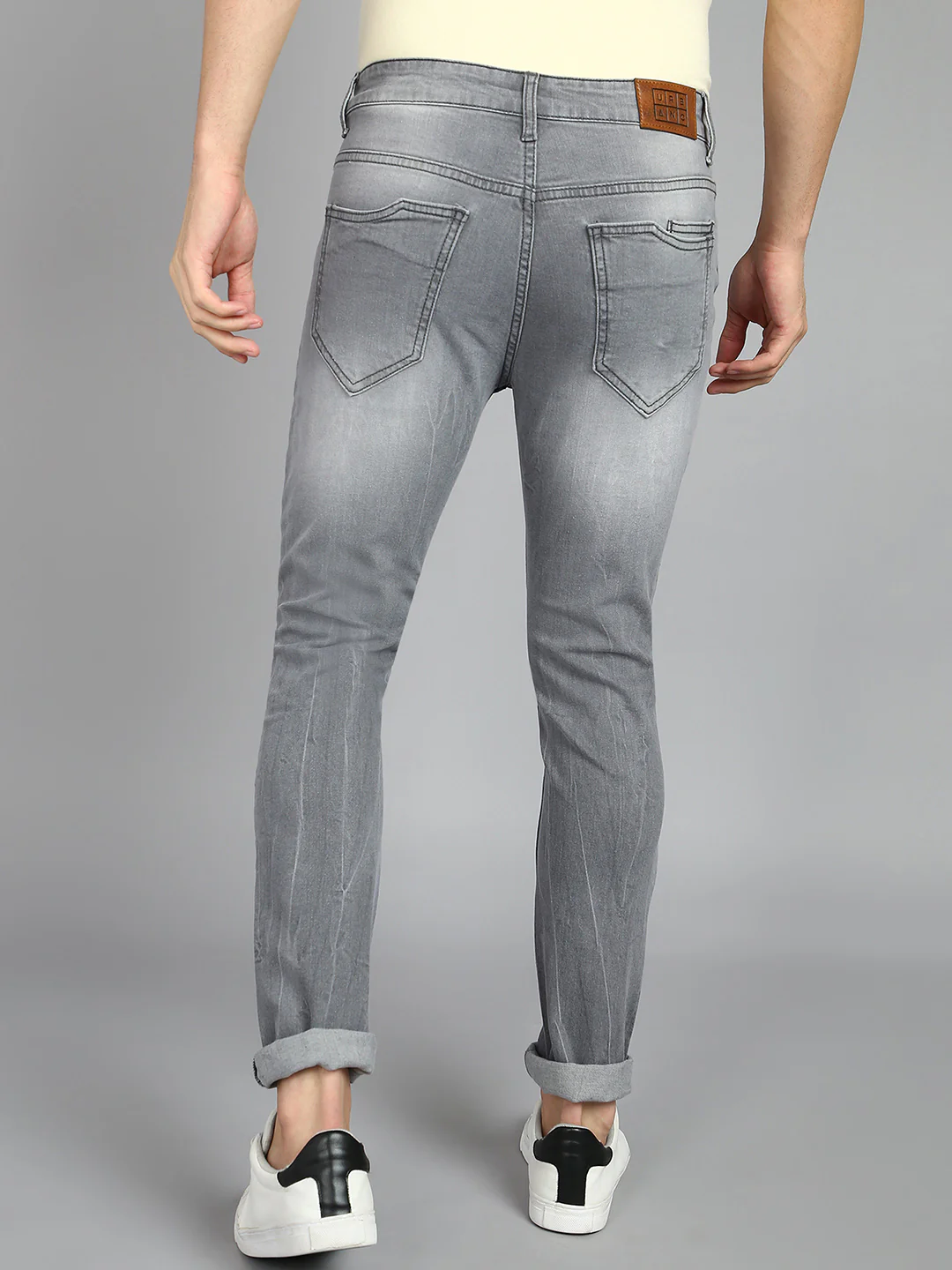 Men's Grey Slim Fit Heavy Washed Mild Distressed Jeans Stretchable - Image 3