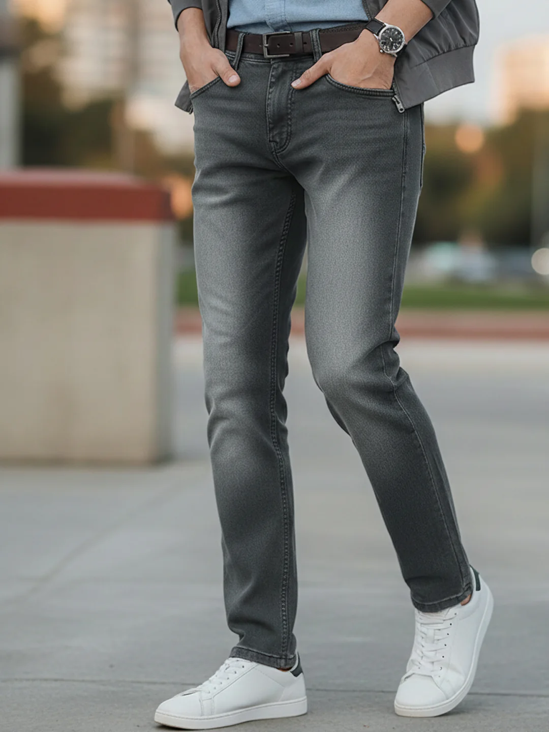 Men's Grey Slim Fit Stretch Jeans