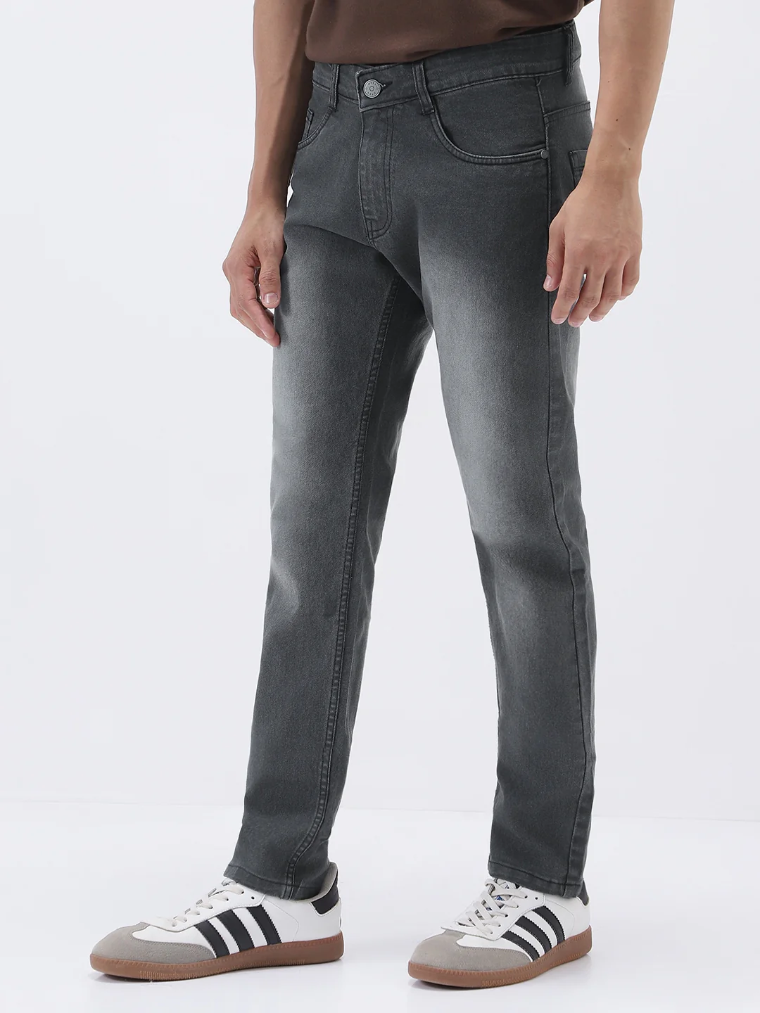 Men's Grey Slim Fit Stretch Jeans - Image 2